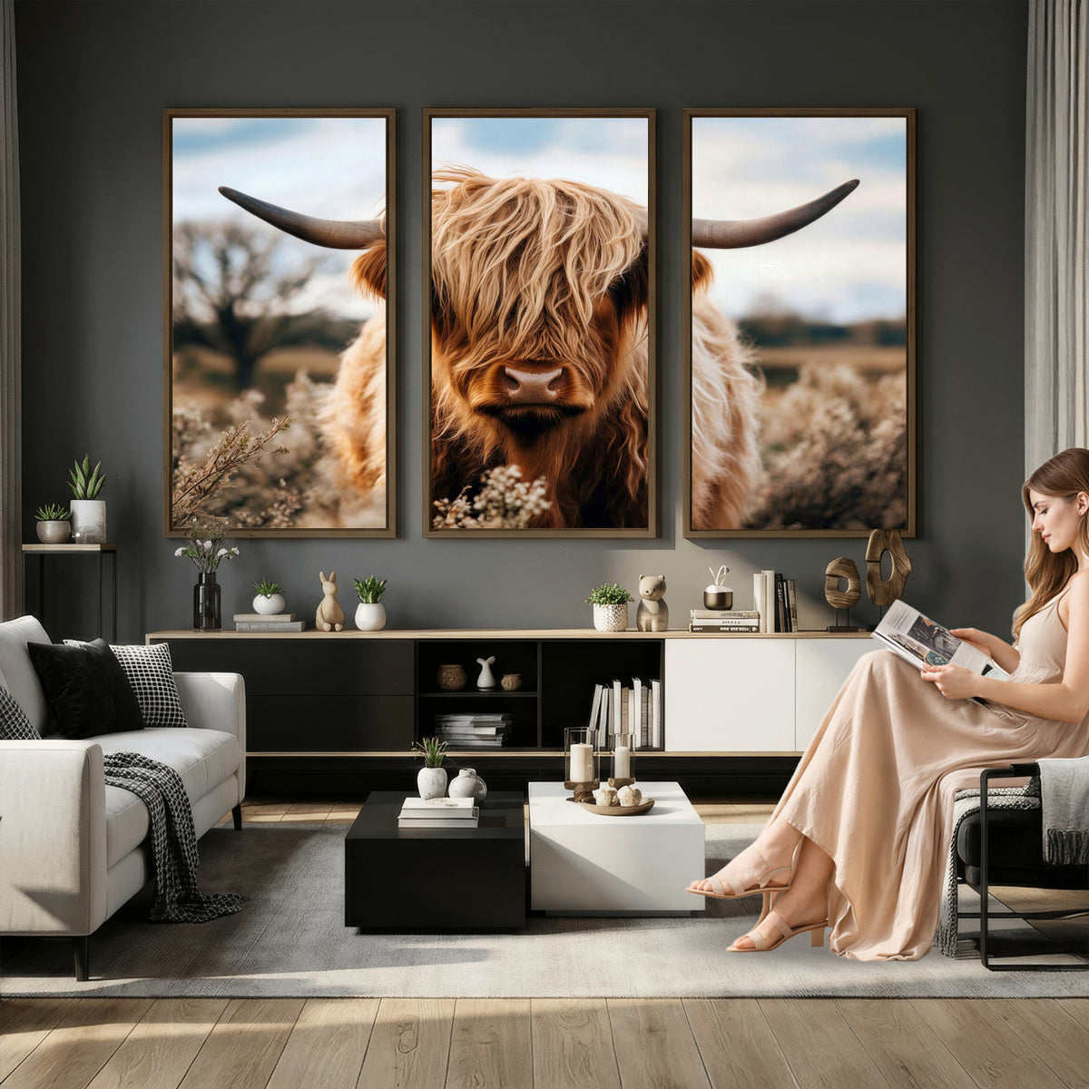 55903-_Poster-30x20 - Scottish Cow Longhorn Wall Art Canvas Print