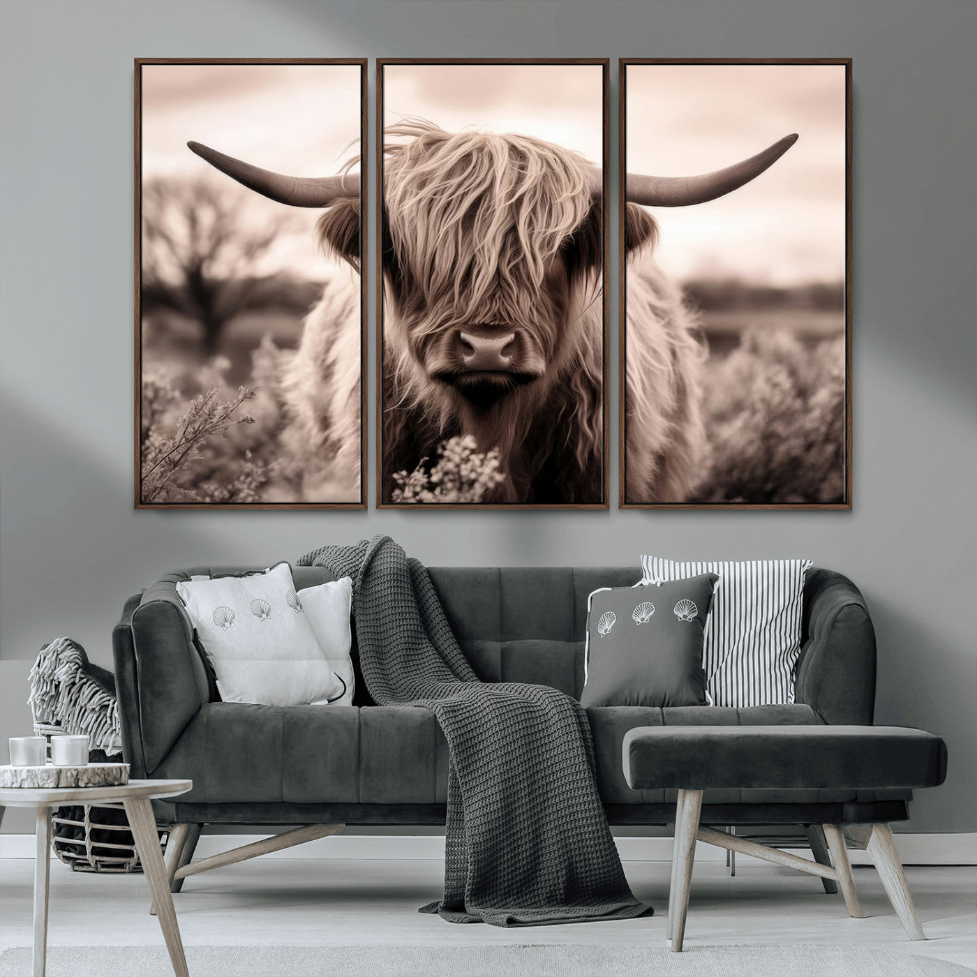 MGV-FC-48X32-3P - Scottish Cow Longhorn Wall Art Canvas Print