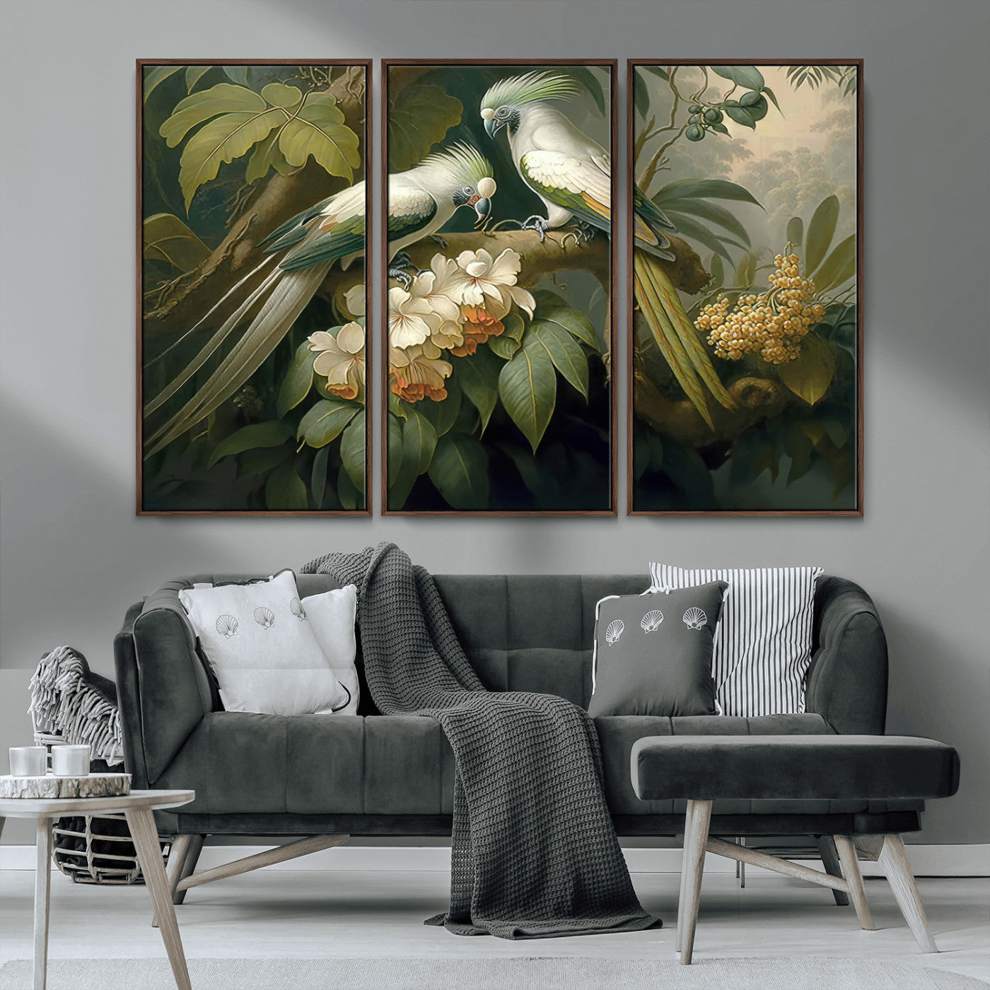 84047-MGV-FC-48X32-3P_Walnut-Tropical Paradise Print Wall Art Stunning Artwork of a Parrot in a Lush Forest with Beautiful