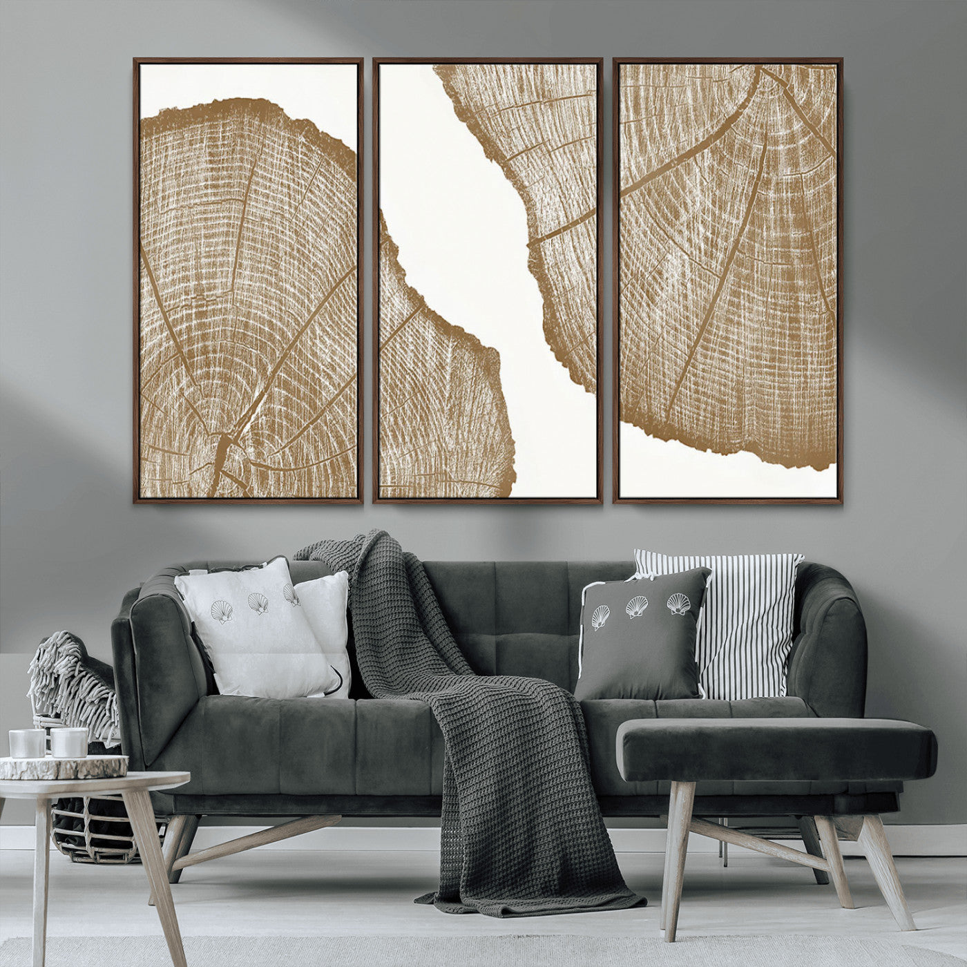 -Rustic Brown Tree Ring Wall Art Canvas Print – Framed and Ready to Hang – Elegant Nature-Inspired