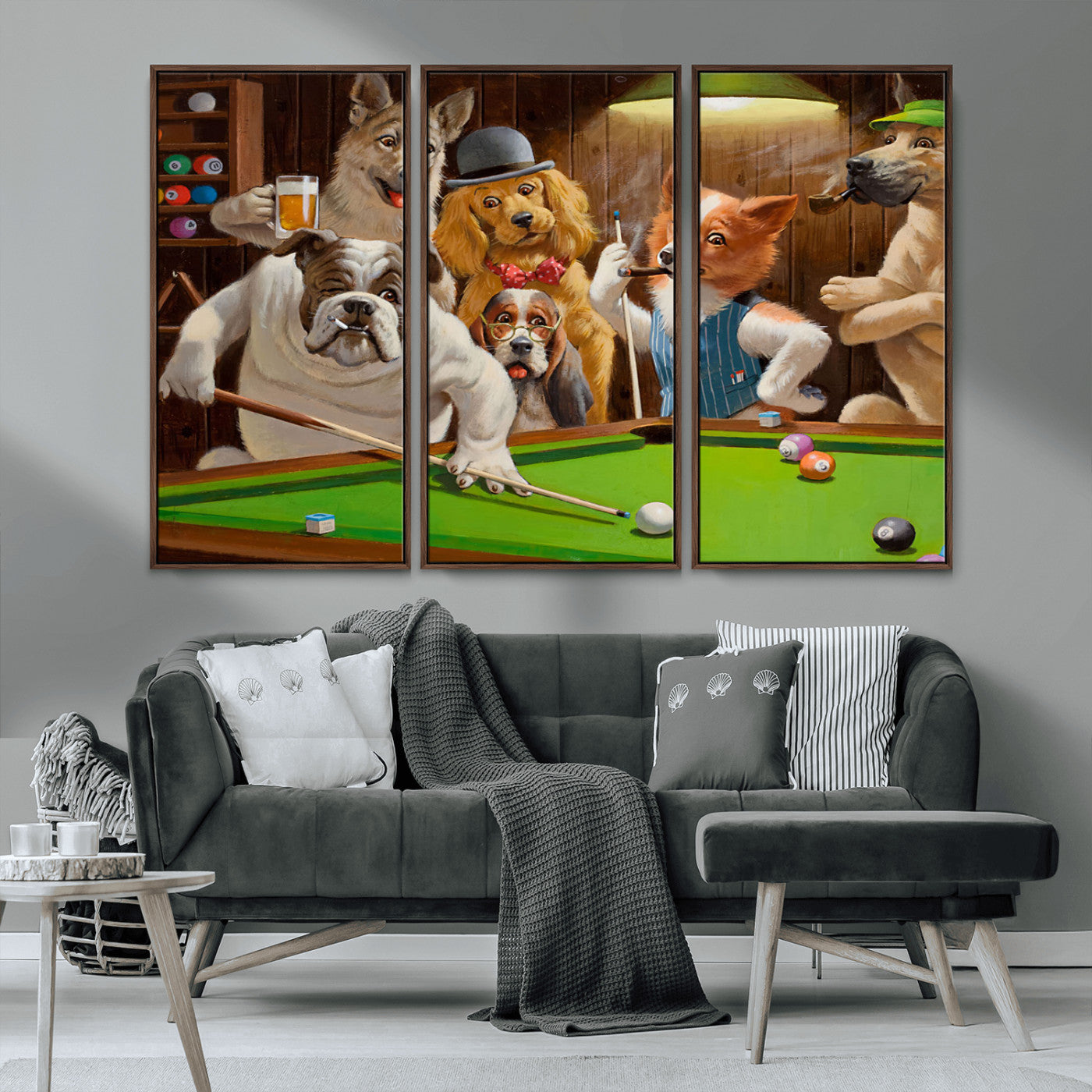 MGV-FC-48X32-3P - Dogs Playing Pool Canvas Wall Art Funny Gifts Dog Print