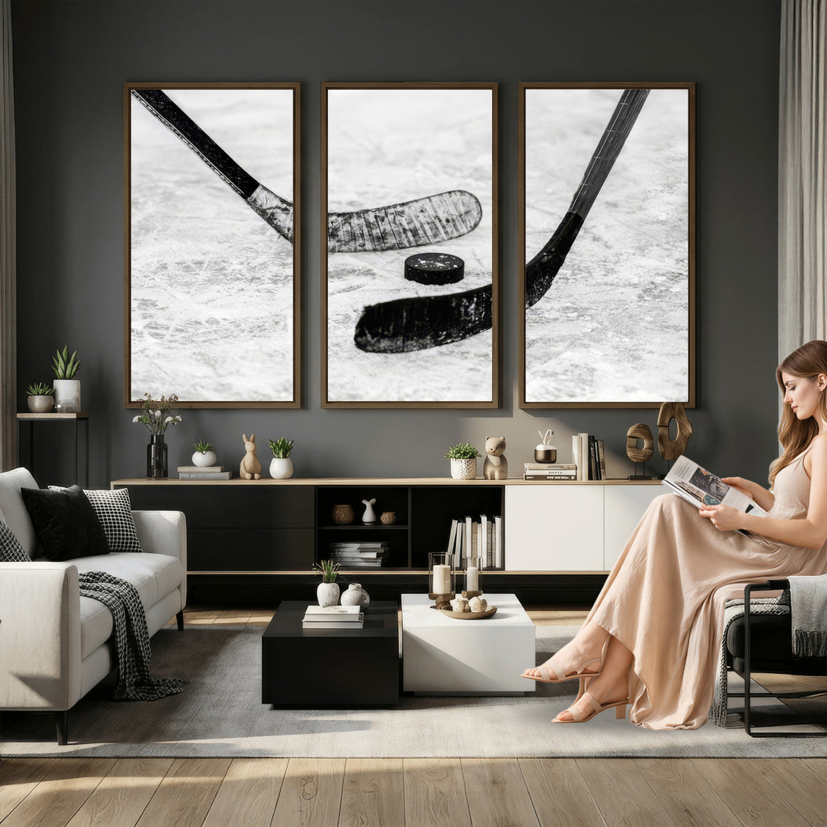 82900-MGV-CV-36X24 - Winter Ice Hockey Sport Canvas Wall Art Print, Hockey Wall Decor