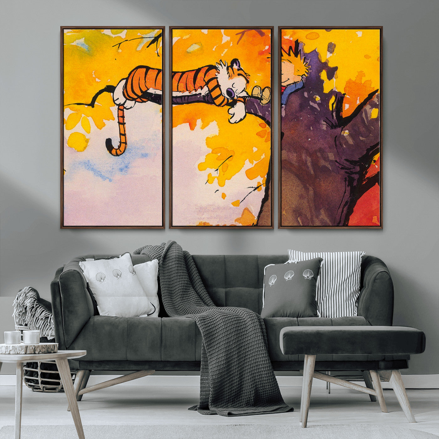 MGV-FC-48X32-3P - Calvin and Hobbes Tree Scene Canvas Print | 3 Panel Large Wall Art for Living Room or Kid’s Room,