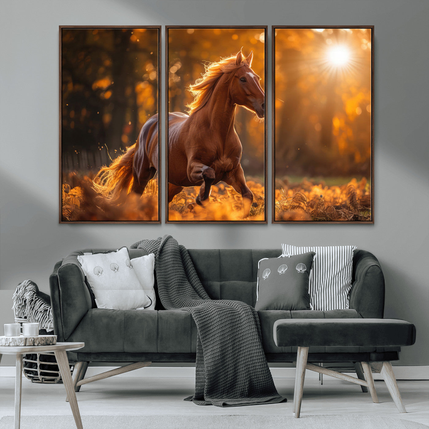 -Running Horse Sunset Forest Wall Art Canvas Print