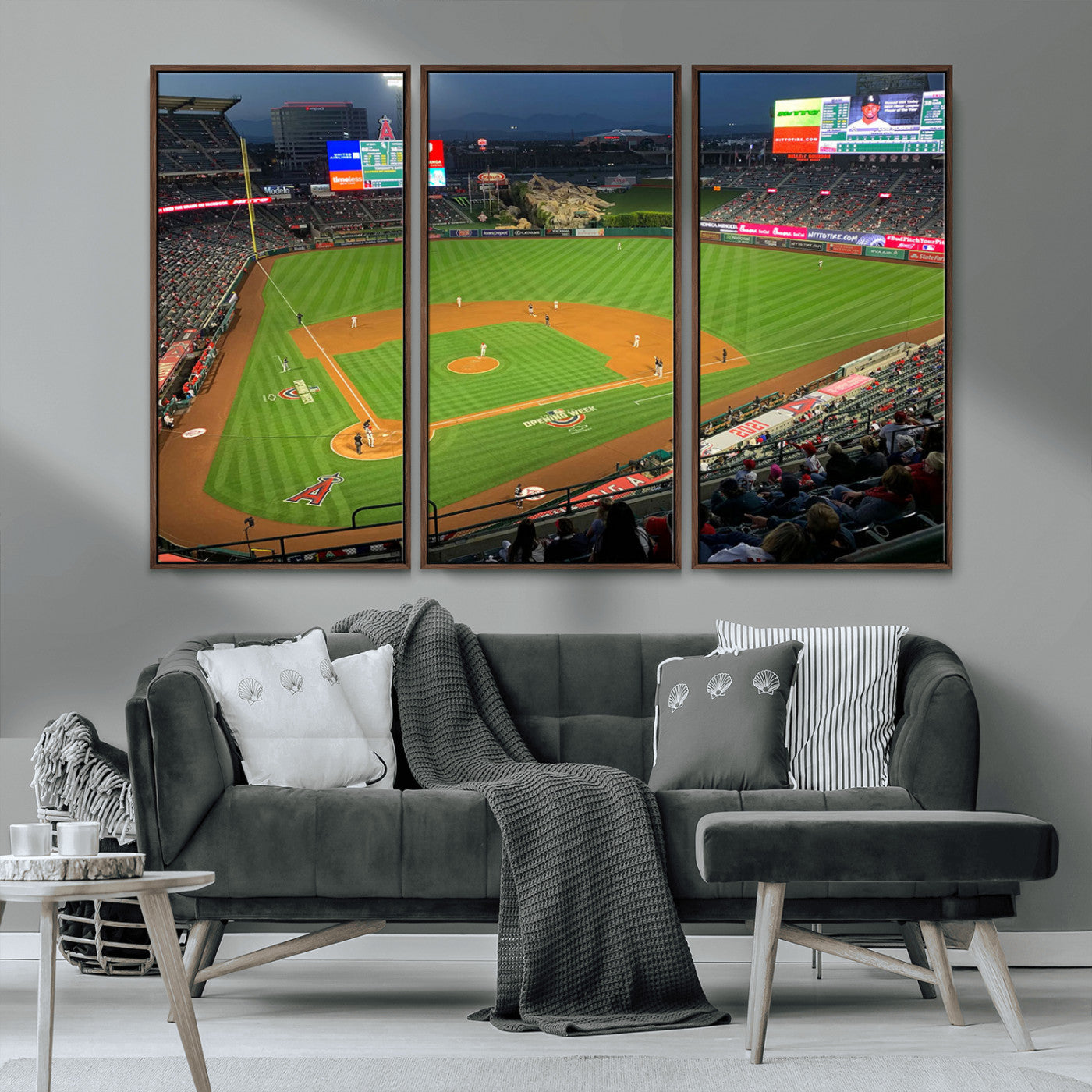 MGV-FC-48X32-3P - Angel Stadium Aerial View – Los Angeles Angels Baseball Canvas Print, Framed, Ready to Hang