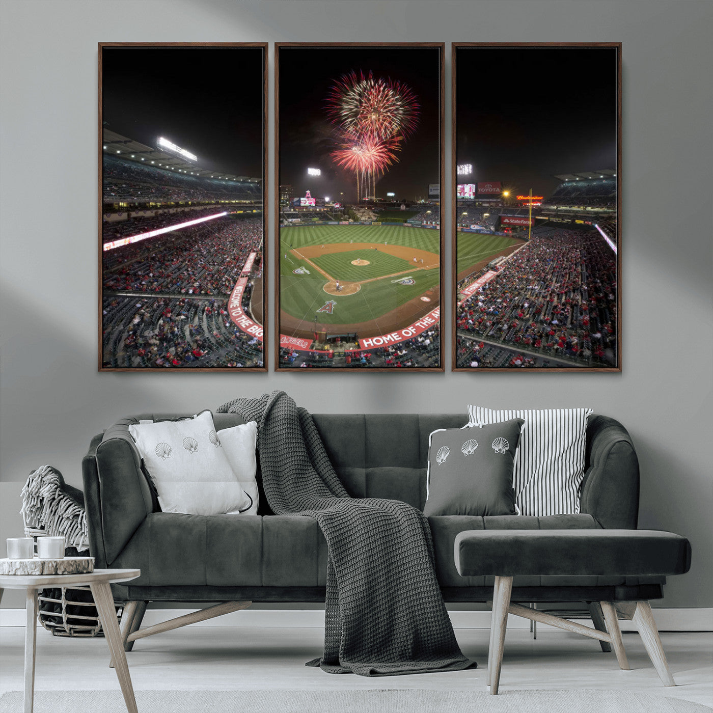 MGV-FC-48X32-3P - Fireworks at Angel Stadium – Los Angeles Angels Night Game Canvas Print, Framed, Ready to Hang