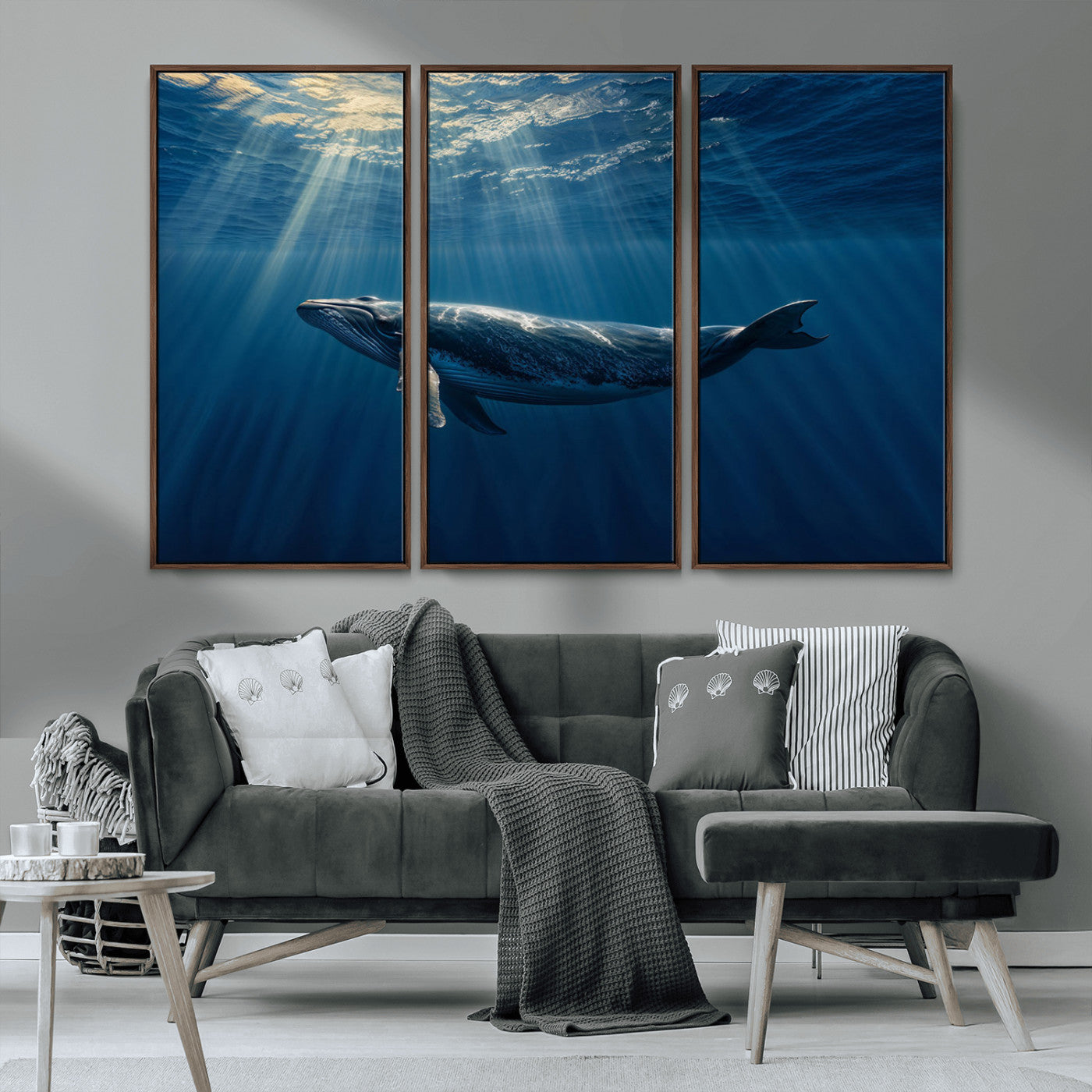 -Whale under Ocean Wall Art Canvas Print