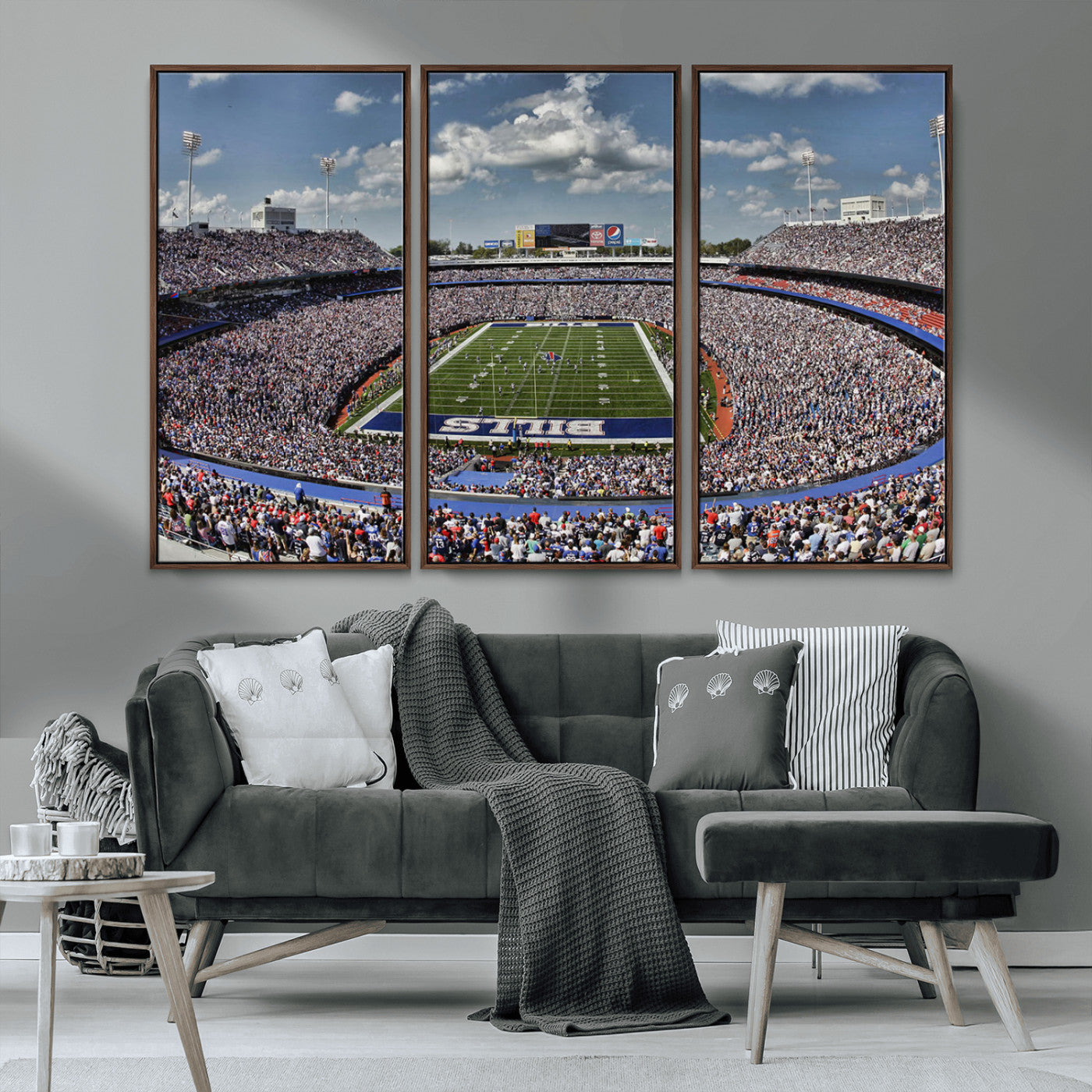 MGV-FC-48X32-3P - Buffalo Bills Highmark Stadium Wall Art Canvas Print - Bills Stadium Game Day Triple Canvas Wall Art - Buffalo Bills NFL Match