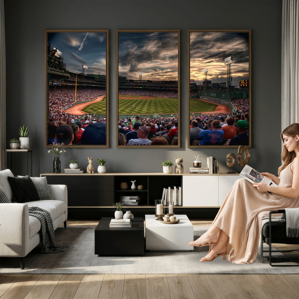 53432-MGV-CV-36X24 - Boston Red Sox Baseball Team Print, Massachusetts Fenway Park Stadium Wall Art Canvas Print