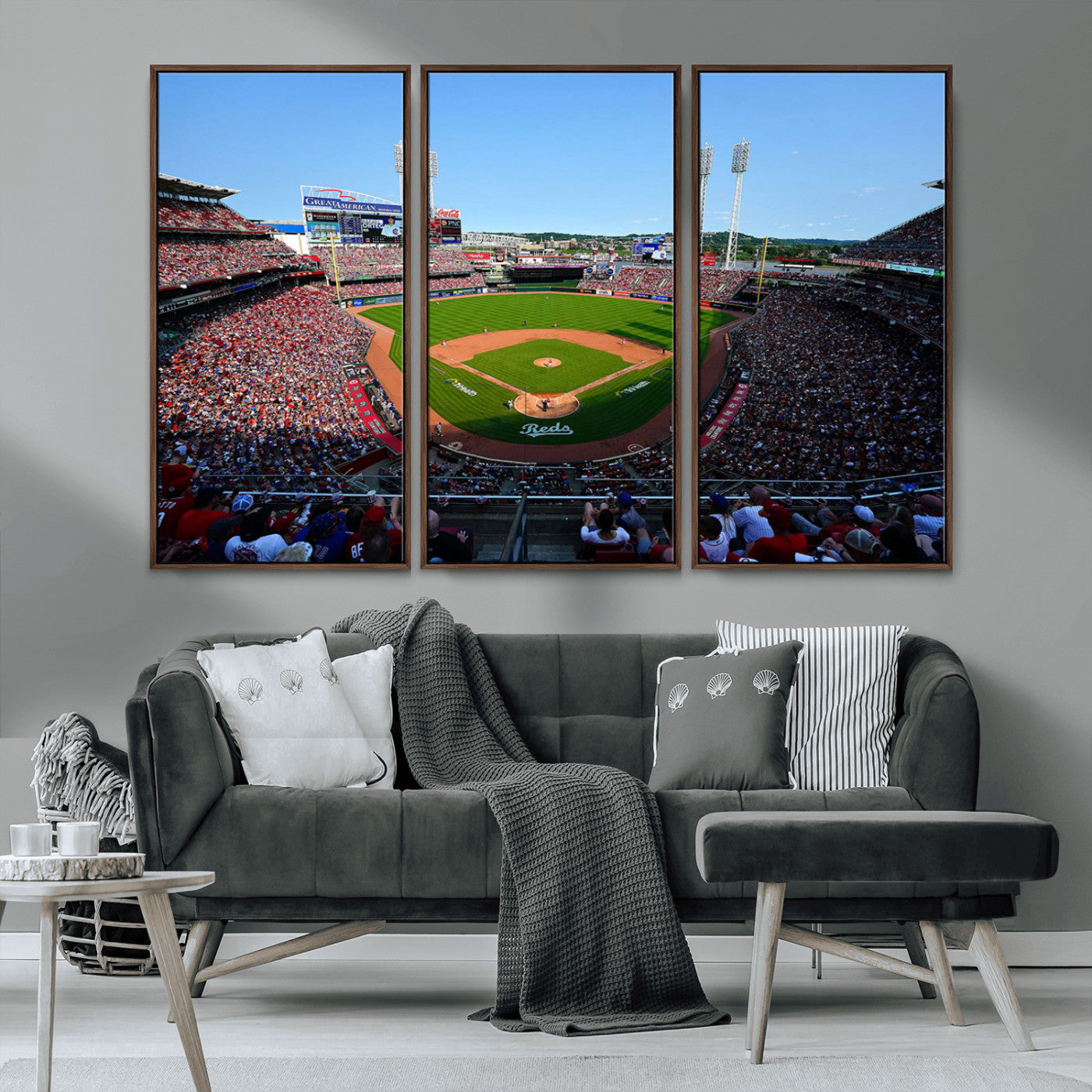 MGV-FC-48X32-3P - Cincinnati Reds Baseball Team Print - Great American Ball Park Stadium Wall Art Canvas Print