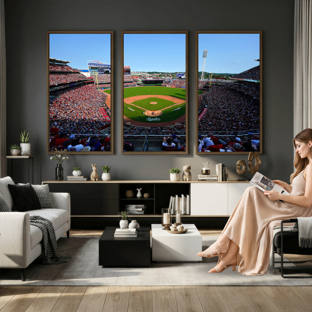 90998-MGV-CV-36X24 - Cincinnati Reds Baseball Canvas Print | Great American Ball Park Stadium Wall Art