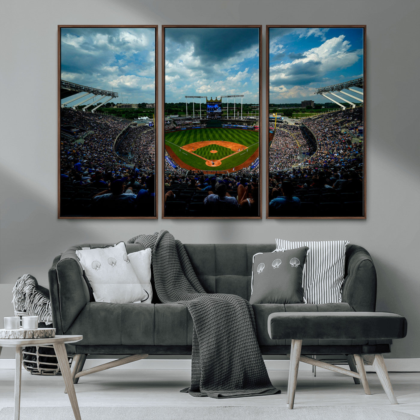 MGV-FC-48X32-3P - 3-Panel Kauffman Stadium Wall Art Print | Large Kansas City Royals Baseball Canvas Print for Sports