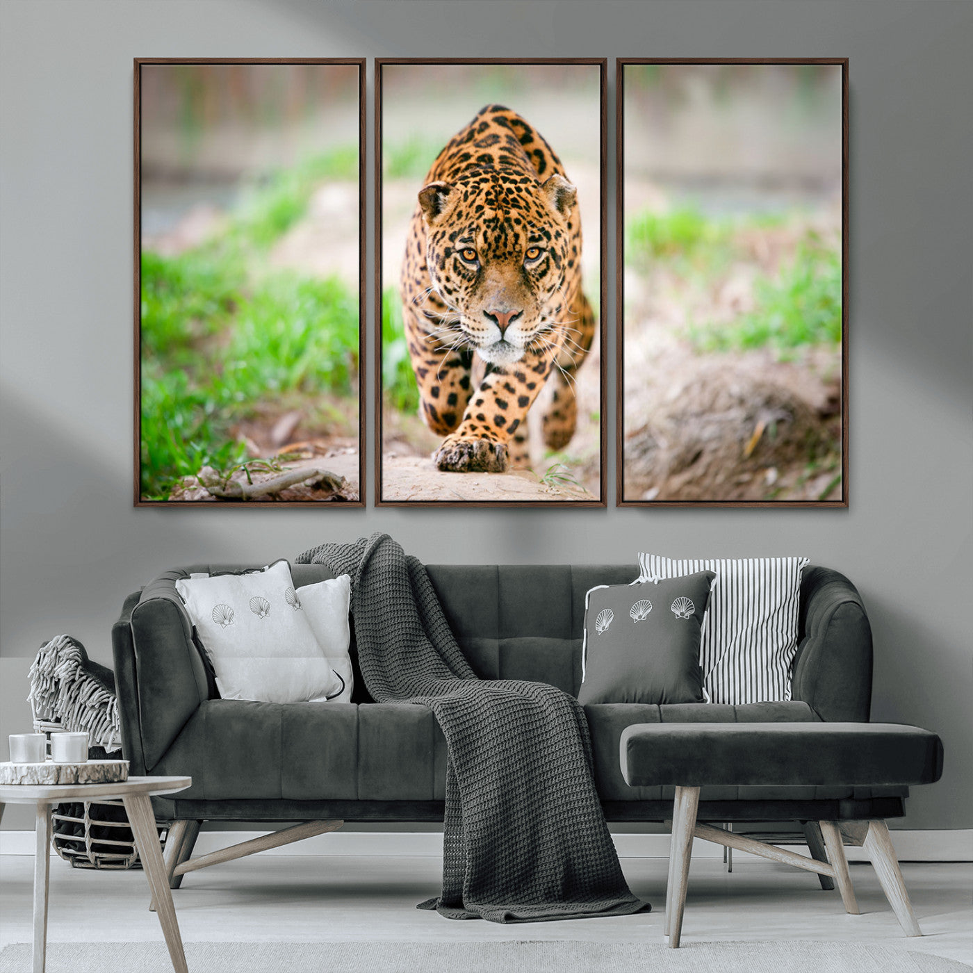 MGV-FC-48X32-3P - Leopard on the Prowl - Stunning Large Framed Canvas Wall Art for Living Room, Bedroom, or Office Décor, Vibrant Wildlife Print, Ready to Hang