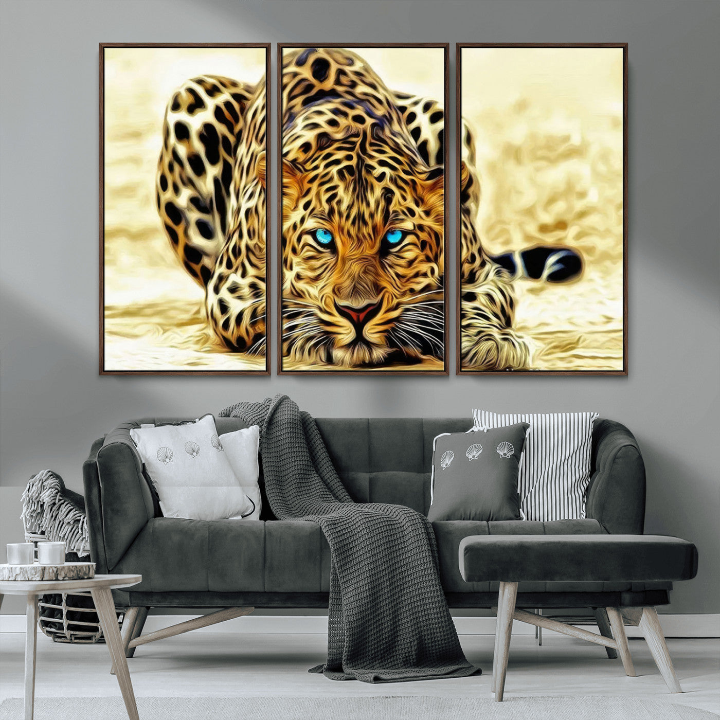 -Blue-Eyed Leopard Canvas Wall Art - Framed Animal Print Ready to Hang - Fierce and Bold Decor for