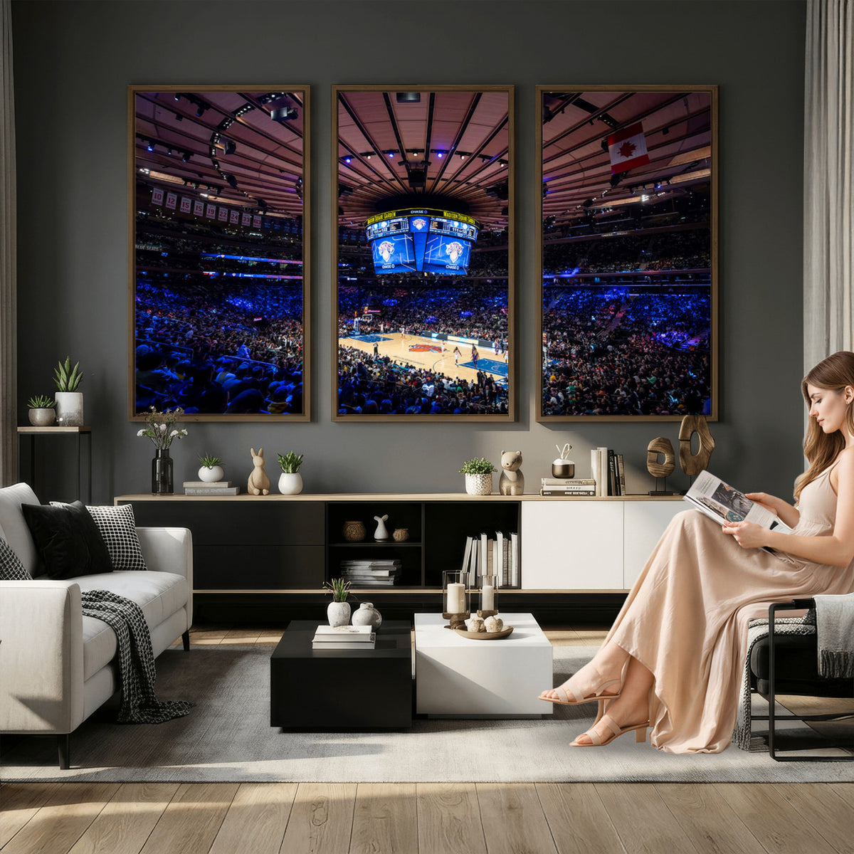 20491-MGV-CV-36X24 - Madison Square Garden Basketball Print Canvas, Basketball Game Triple Canvas Wall Art