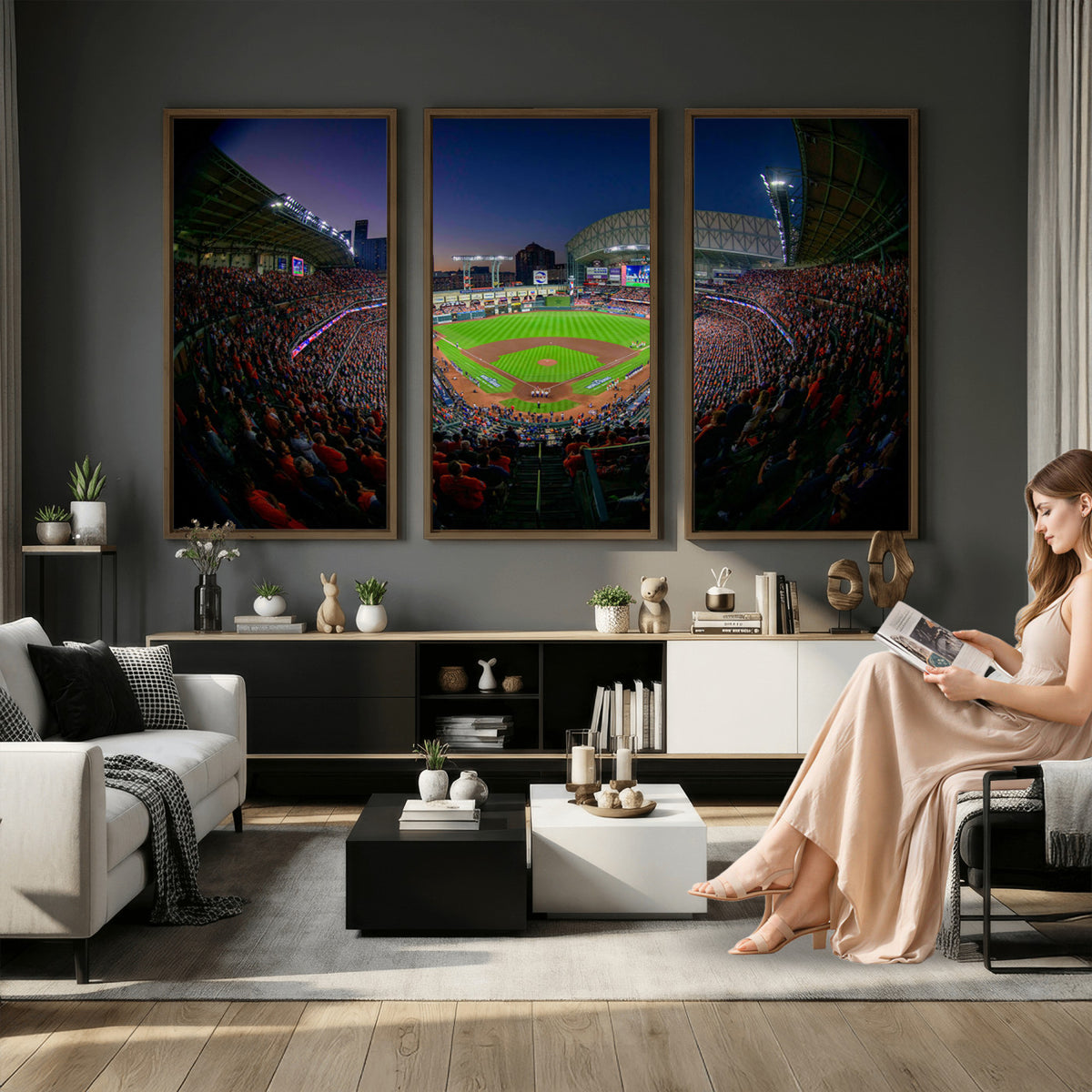 44322-MGV-CV-36X24 - Houston Astros Baseball Print Canvas, Houston Minute Maid Park Stadium Wall Art
