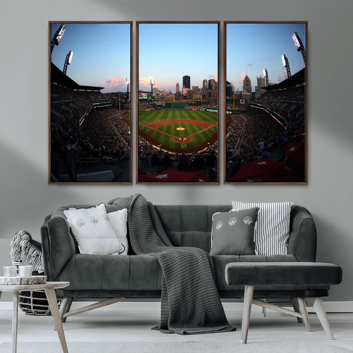 MGV-FC-48X32-3P - PNC Park Evening Game Triple Canvas Wall Art - Pittsburgh Pirates MLB Match - PNC Park Stadium Wall Art Canvas Print