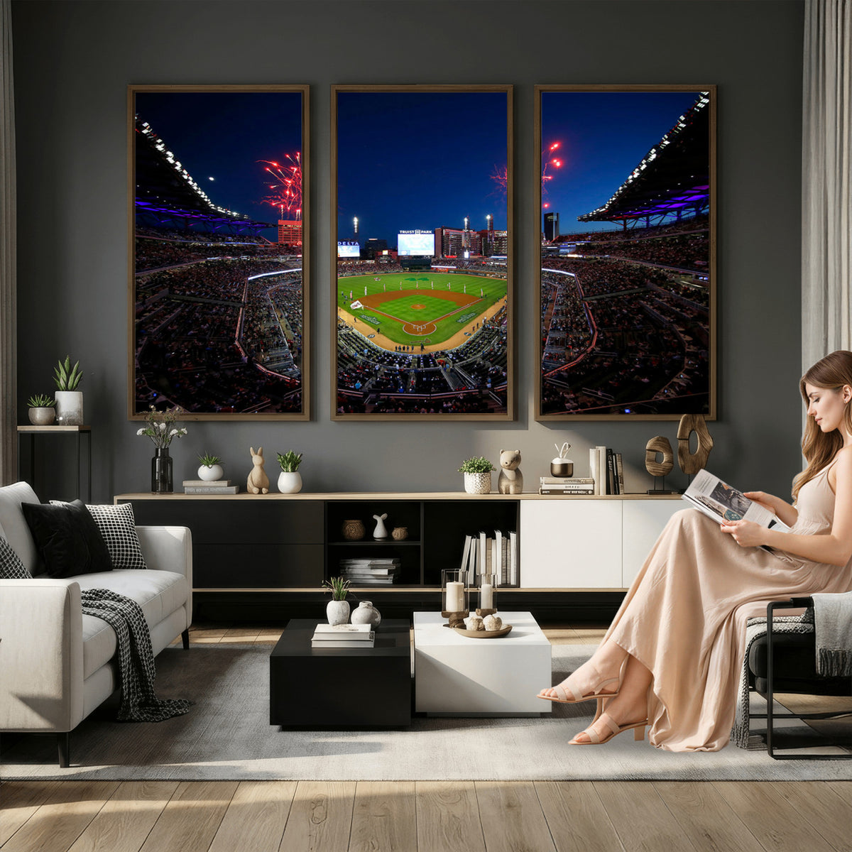 50582-MGV-CV-36X24 - Truist Park Atlanta Braves Baseball Stadium Wall Art Print | Large 3-Panel Canvas Print for Sports