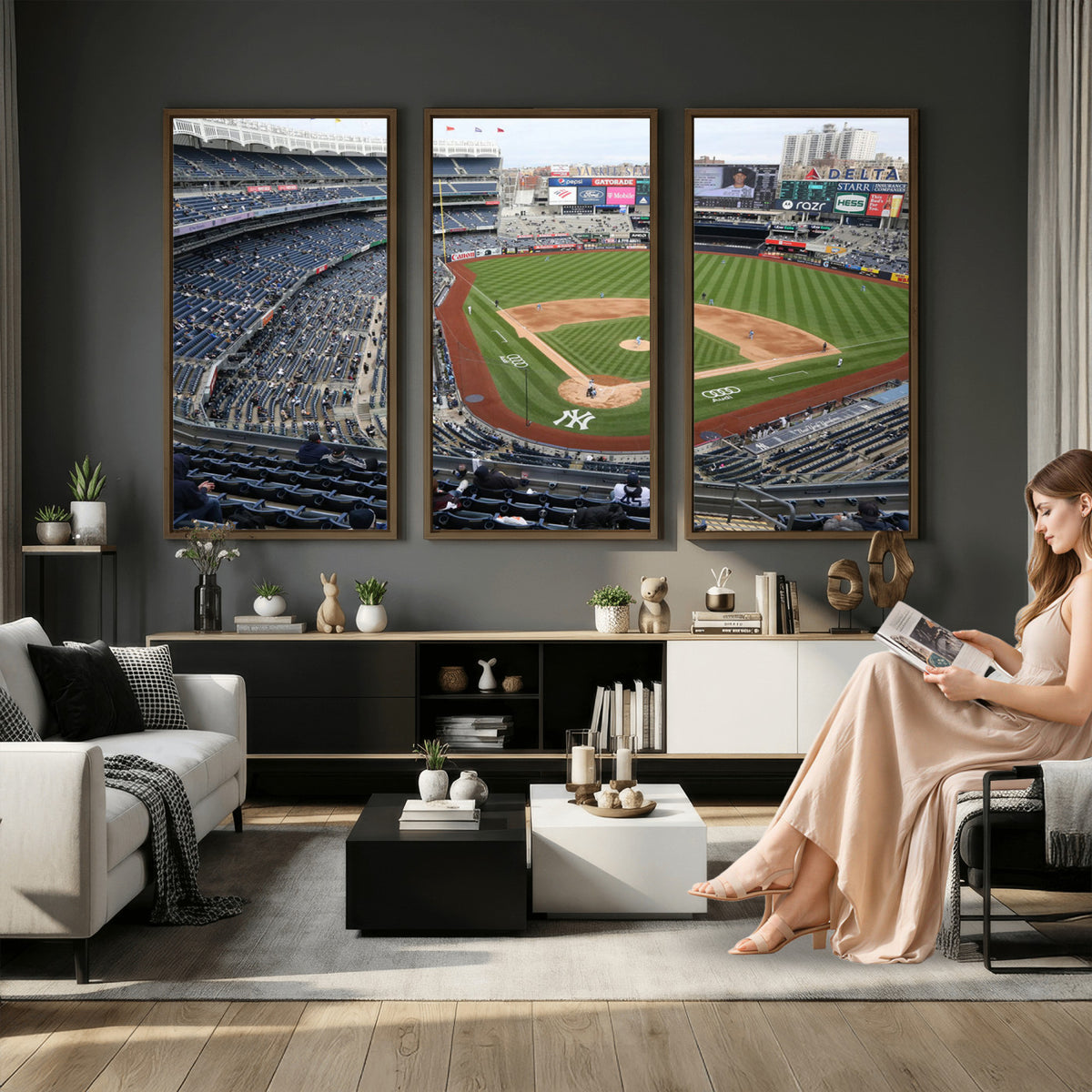 45784-MGV-CV-36X24 - New York Yankees Baseball Team Print, Yankee Stadium Wall Art Canvas Print