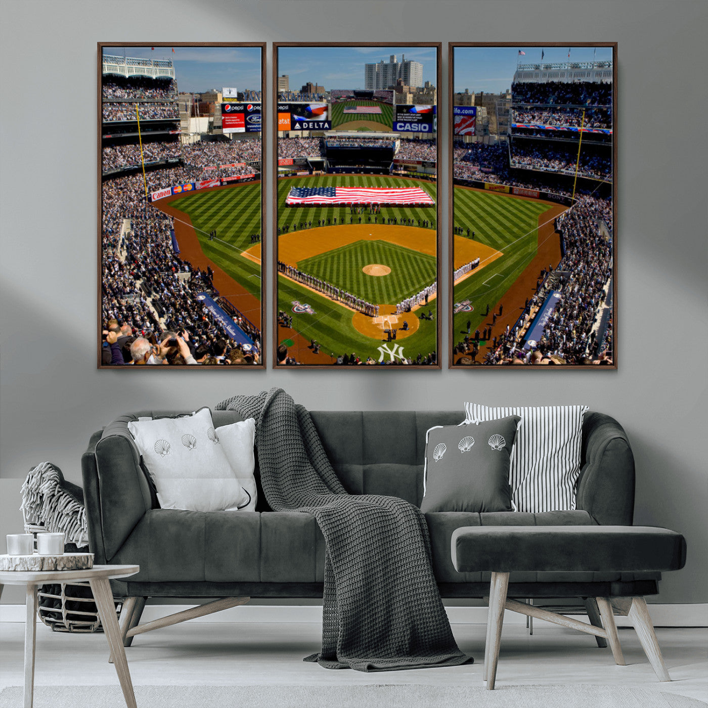 MGV-FC-48X32-3P - Yankee Stadium New York Wall Art Print | 3-Panel Canvas Print of Yankees Baseball Stadium | Large Framed Wall Decor for Baseball Fans | Ready-to-Hang