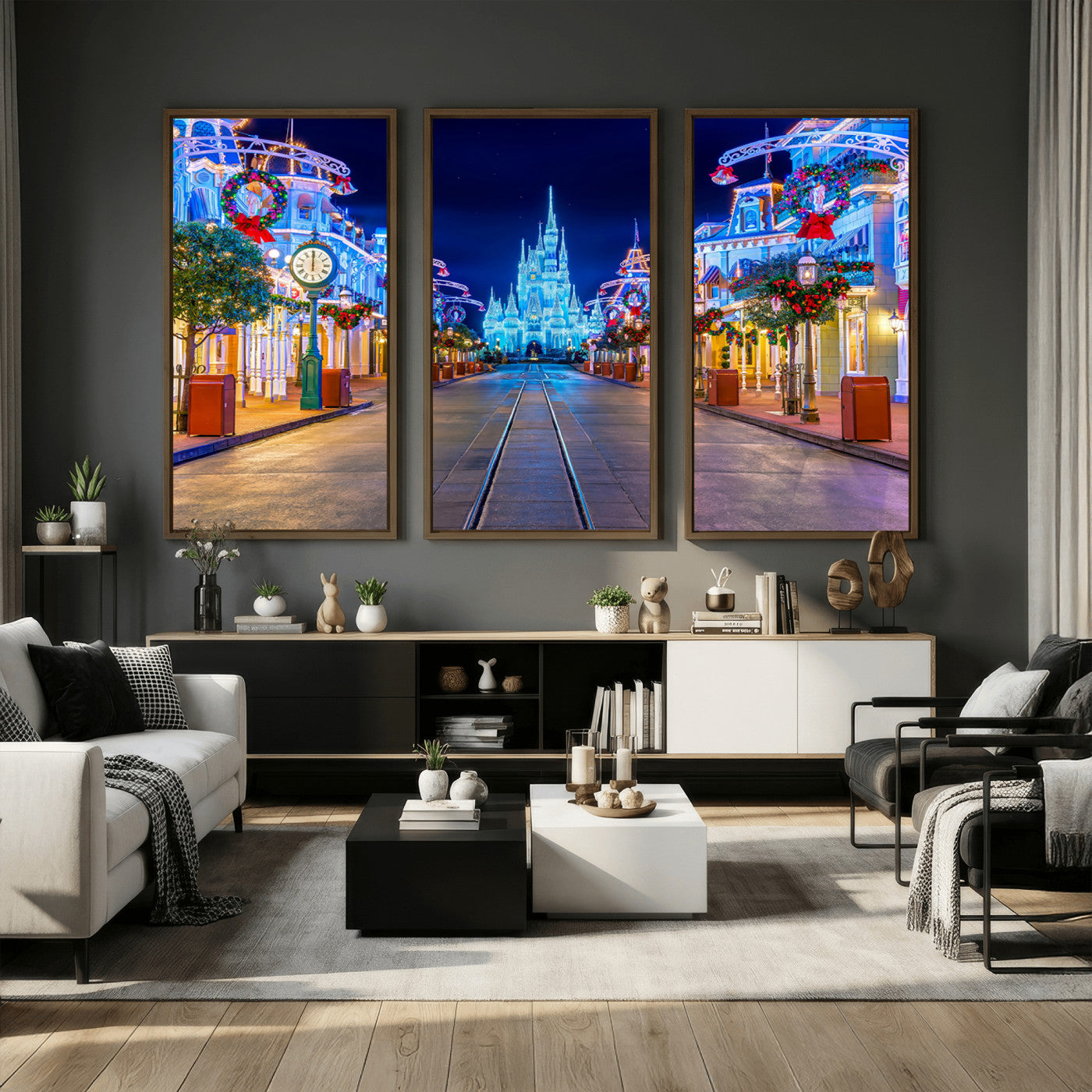 12470-MGV-CV-36X24 - Disney Castle Wall Art – Large Magic Kingdom Canvas Artwork, Fairytale Design, Kids Room Christmas Decor for Home, Office