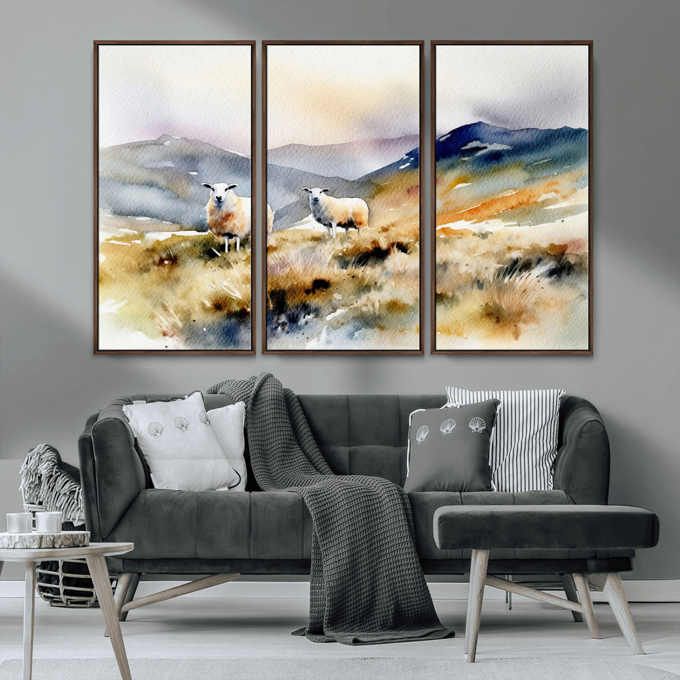 -Watercolor Sheep for Farmhouse Decor Wall Art Canvas Print, Mountain Wall Art Print
