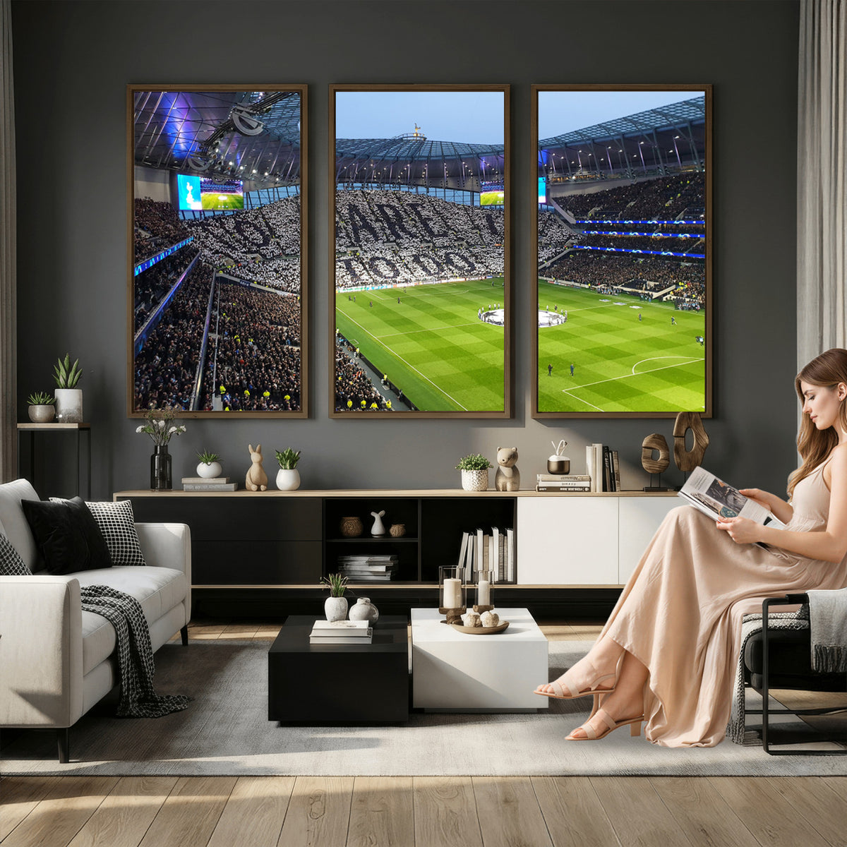 38765-MGV-CV-36X24 - Tottenham Hotspur Stadium Canvas Print, Match Day Triple Canvas Wall Art