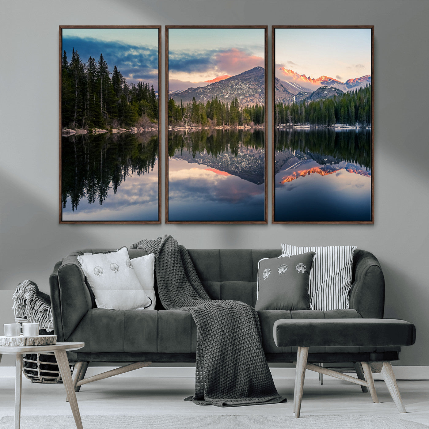 -Bear Lake Reflection at Rocky Mountain National Park Wall Art Canvas Print, Scenic Mountain
