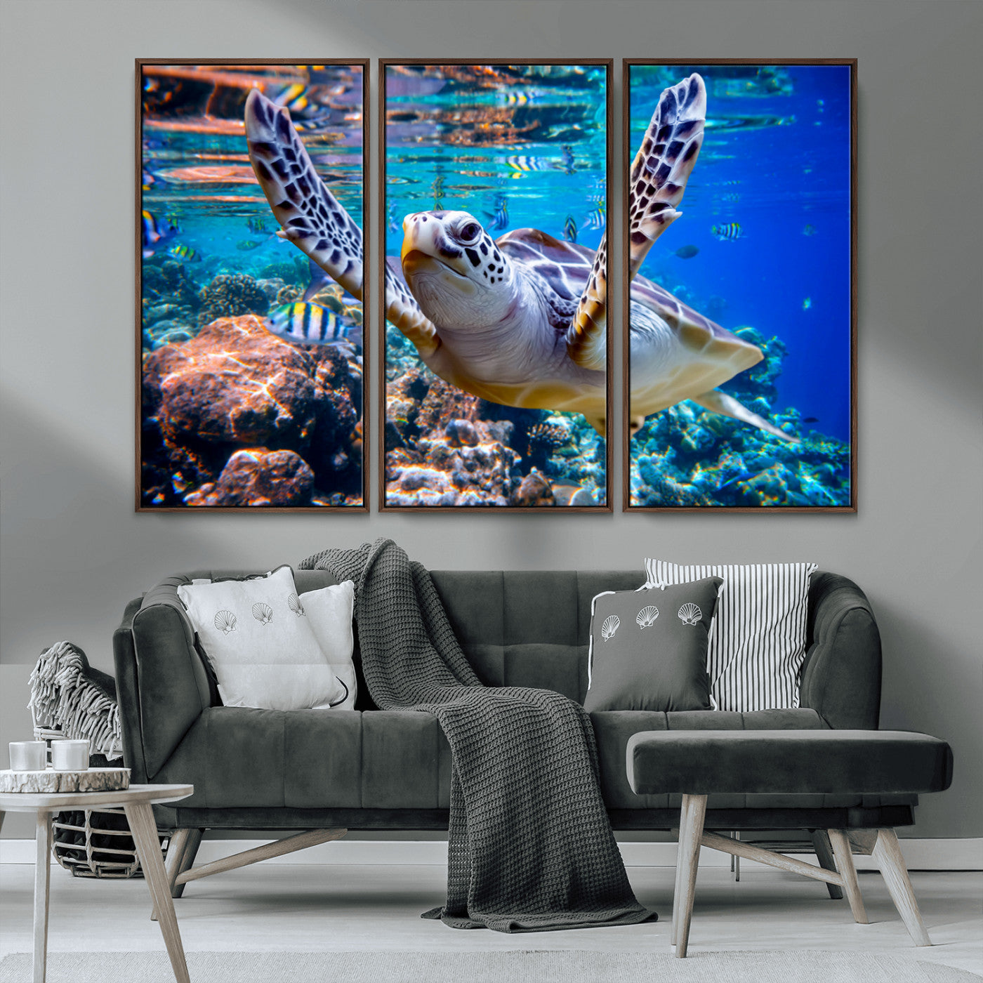 MGV-FC-48X32-3P - Underwater Sea Turtle Wall Art Canvas Print – Vibrant Ocean Coral Reef Décor, Ready to Hang