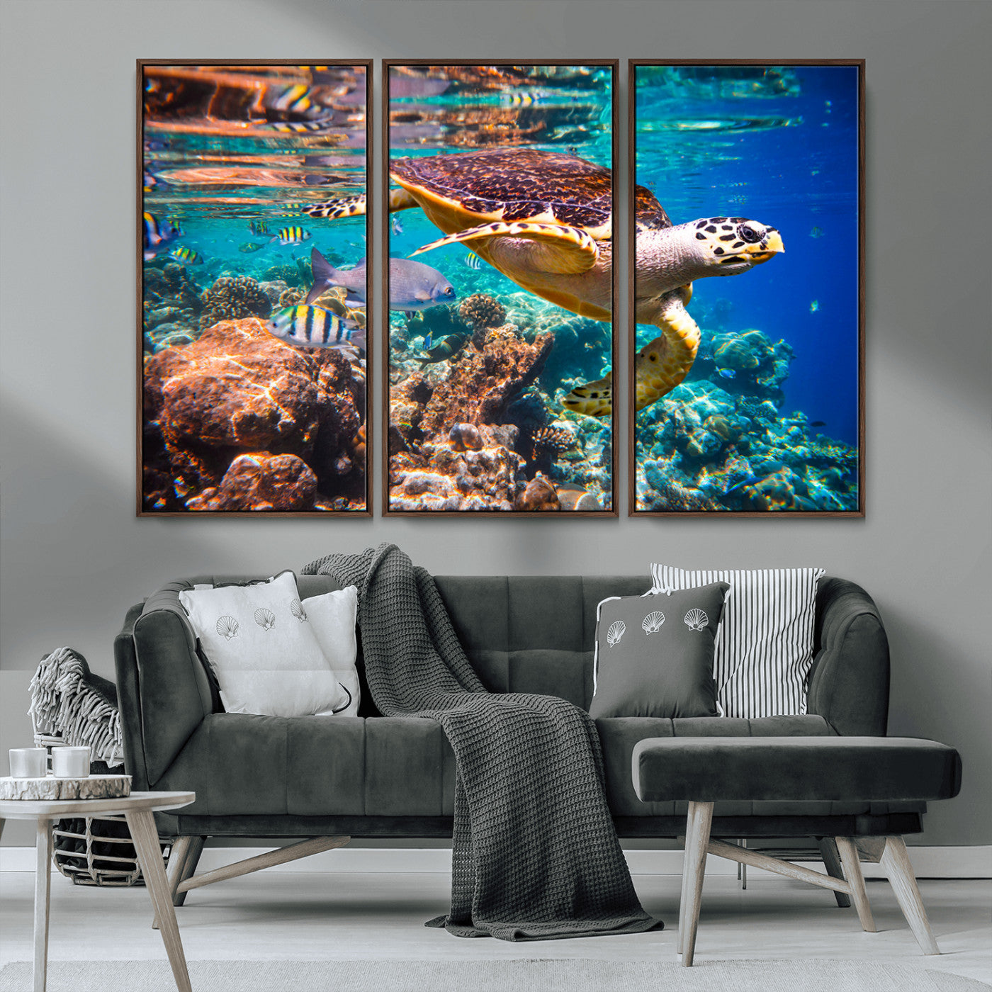 MGV-FC-48X32-3P - Sea Turtle Wall Art Canvas Print – Vibrant Ocean Coral Reef Décor, Ready to Hang