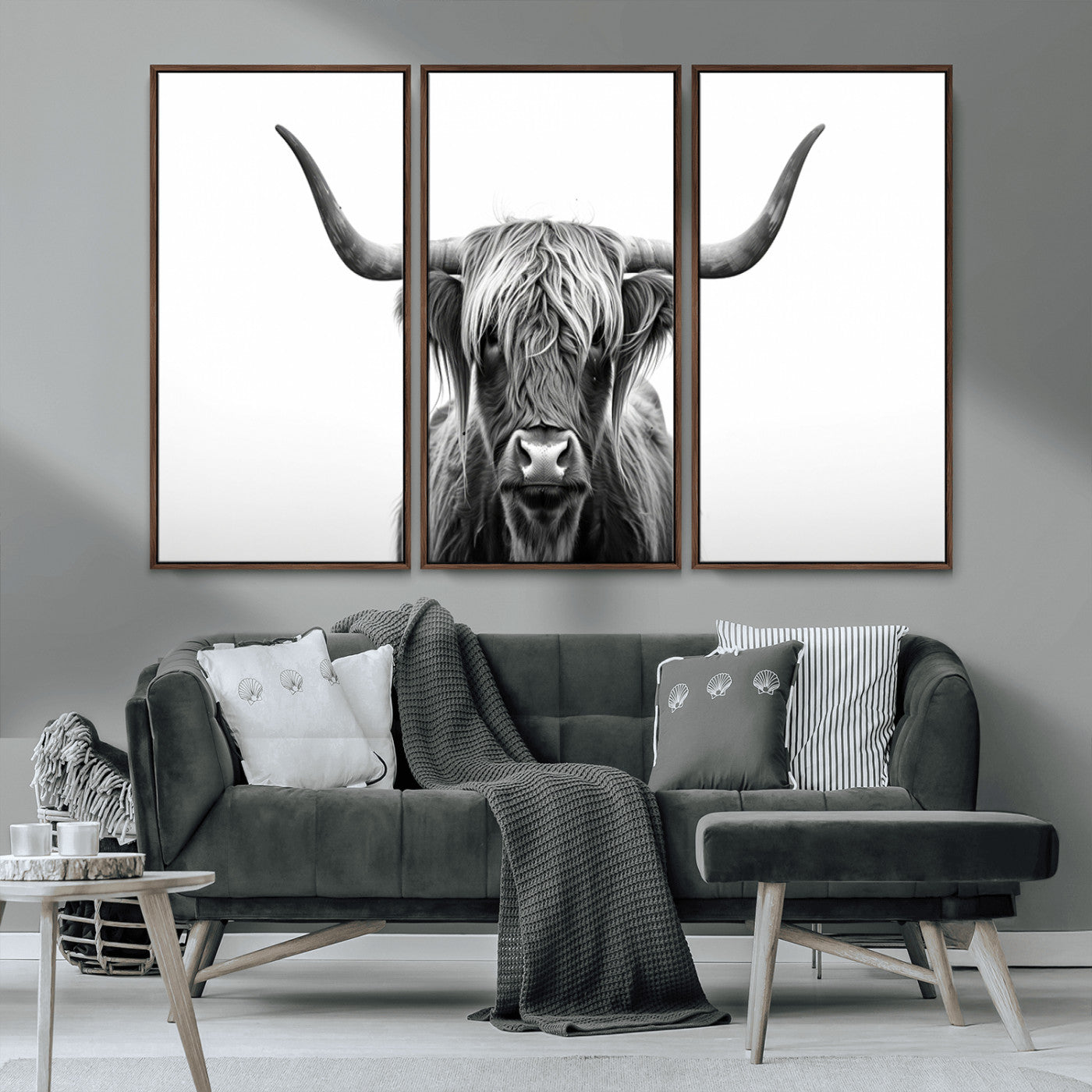 MGV-FC-48X32-3P - Highland Wall Art Canvas Print – Minimalist Black and White Farmhouse Décor, Ready to Hang