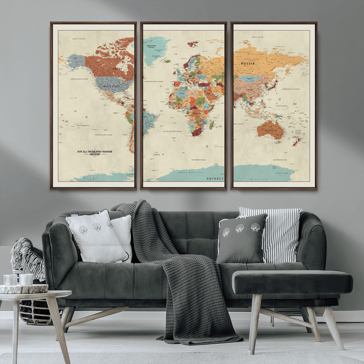 MGV-FC-48X32-3P - Push Pin World Map Canvas Print – Framed Wall Art for Couples to Track Their Travels – Anniversary