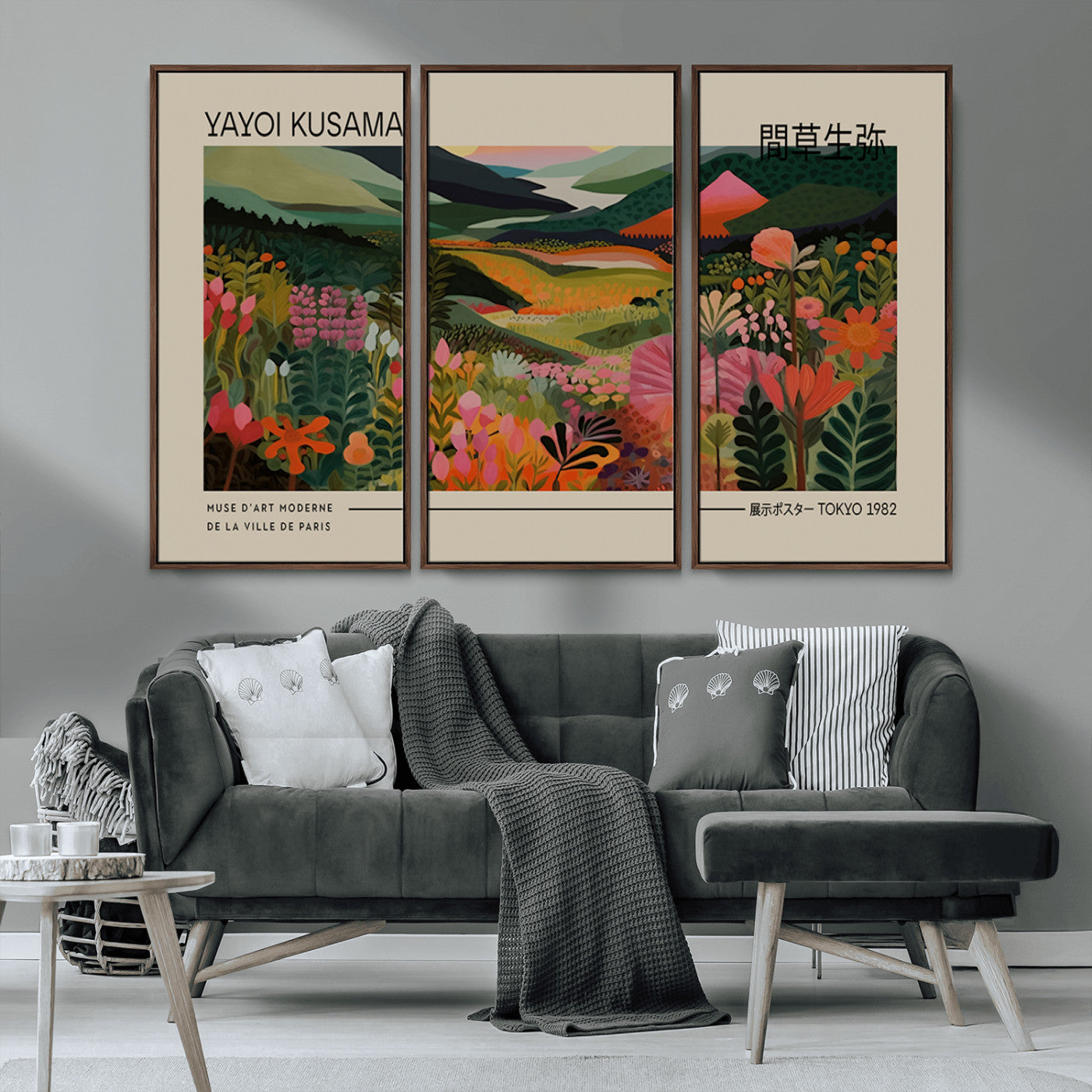 MGV-FC-48X32-3P - Yayoi Kusama Landscape Canvas Print, Vibrant Floral Mountain Art Print, Botanical Flower Nature