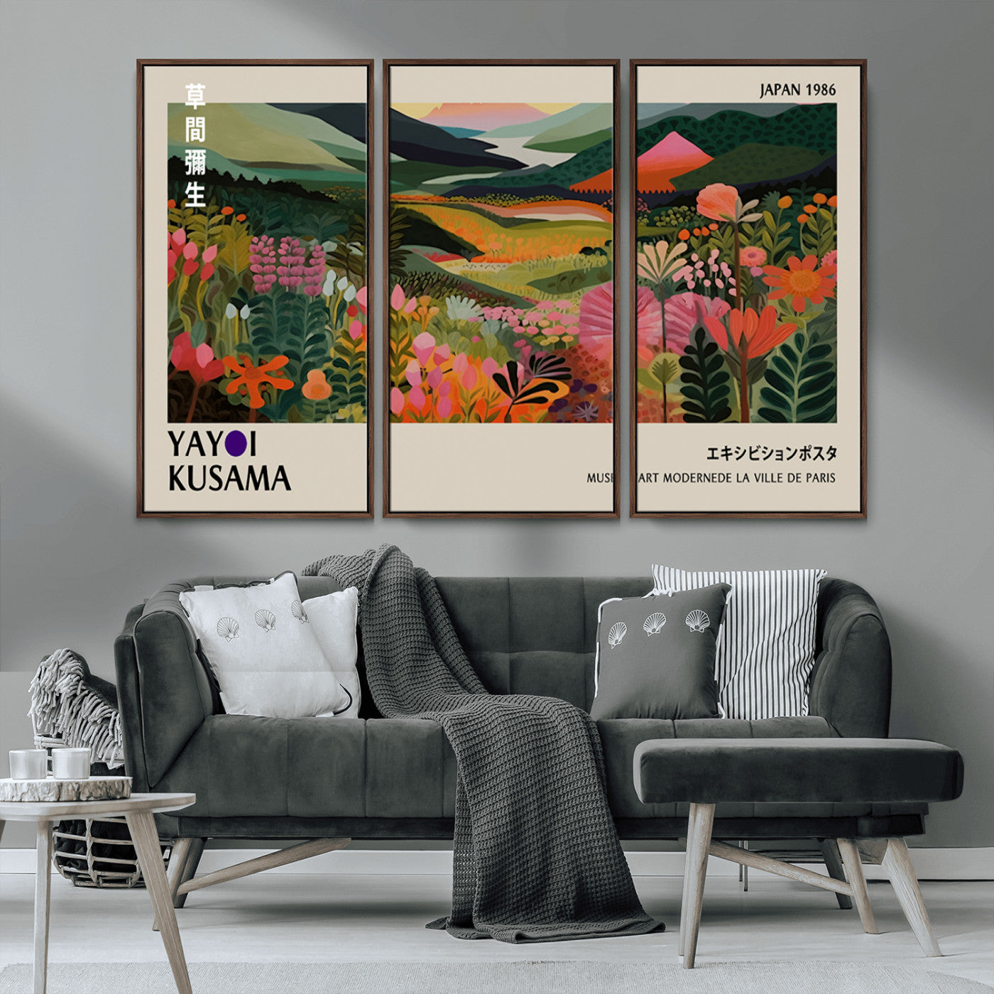 MGV-FC-48X32-3P - Yayoi Kusama Abstract Print, Vibrant Floral Mountain Art Print, Botanical Flower Nature Decor,
