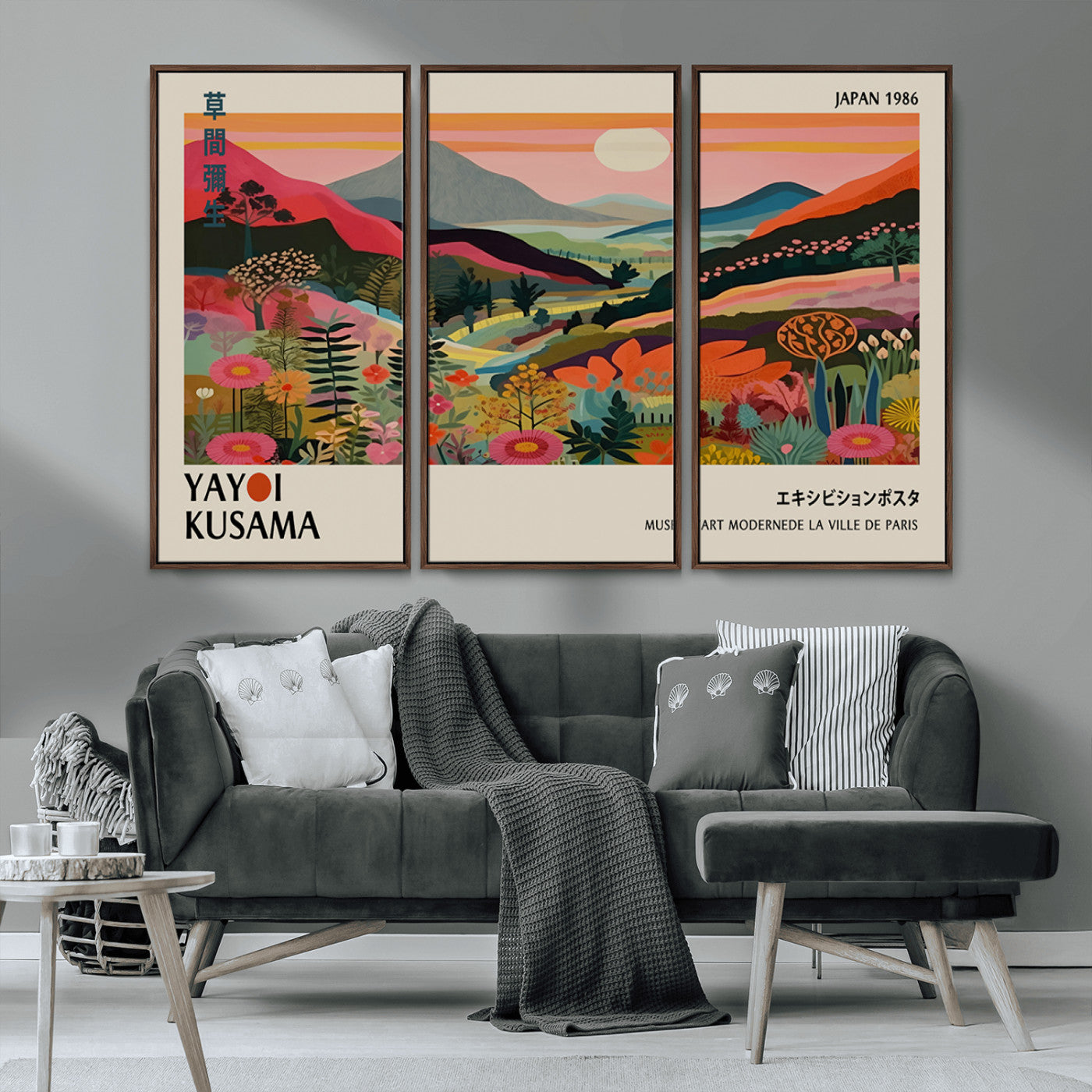 MGV-FC-48X32-3P - Yayoi Kusama Landscape Canvas Print, Vibrant Floral Mountain Art Print, Botanical Flower Nature