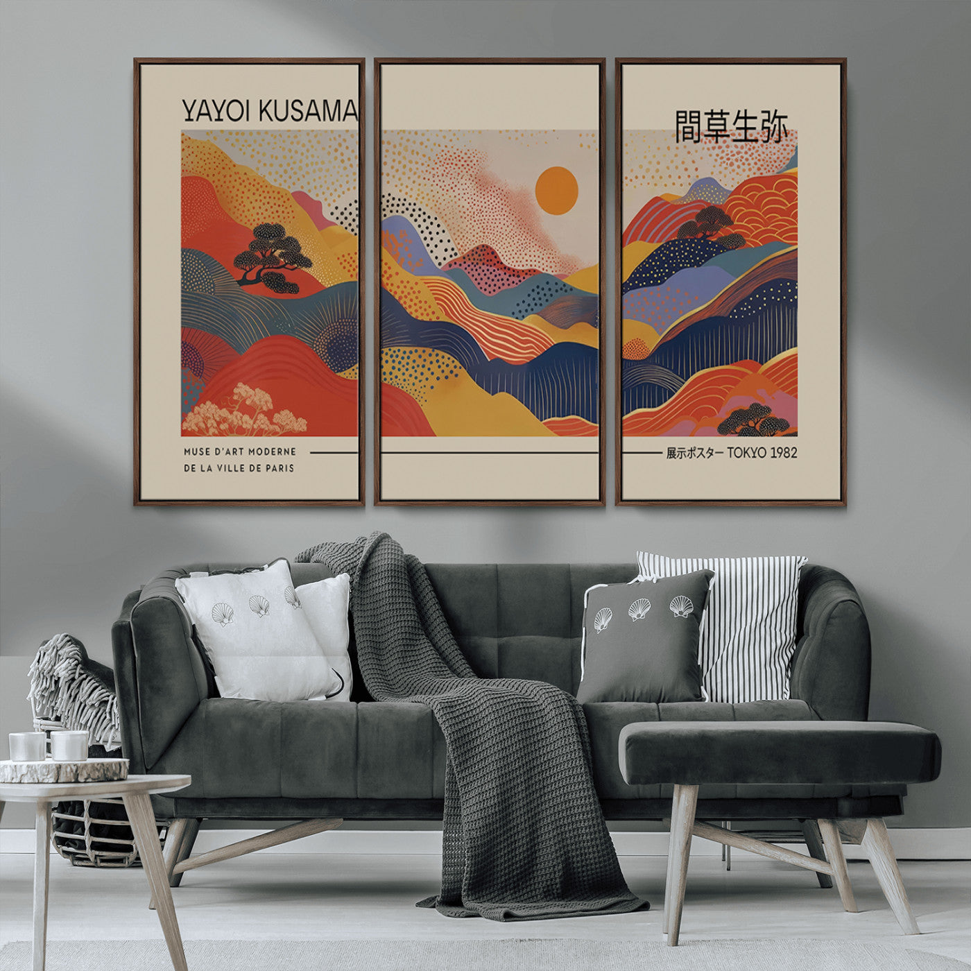 MGV-FC-48X32-3P - Yayoi Kusama Landscape Canvas Print, Vibrant Floral Mountain Art Print, Botanical Flower Nature