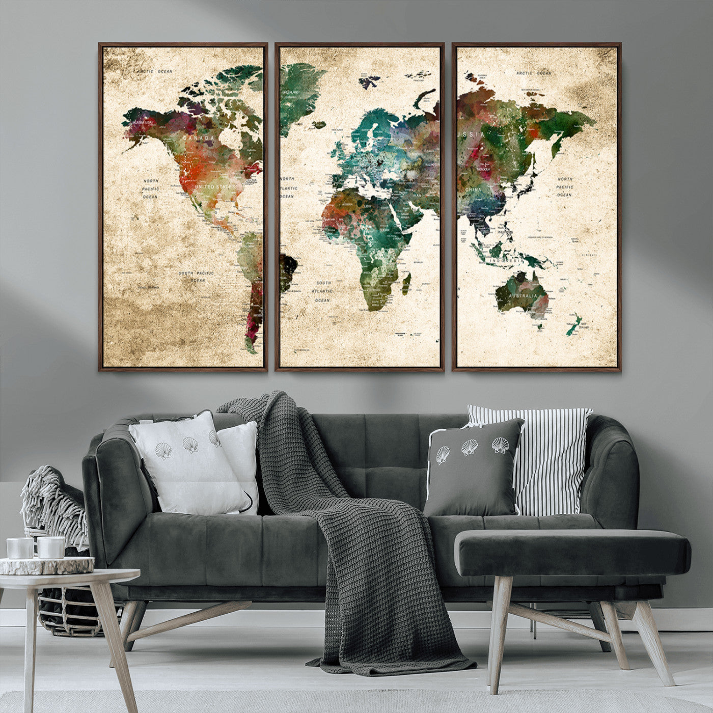 45128-MGV-CV-36X24-Push Pin World Map Canvas Print – Framed Wall Art for Couples to Track Their Travels – Anniversary Gift or Home Adventure Decor