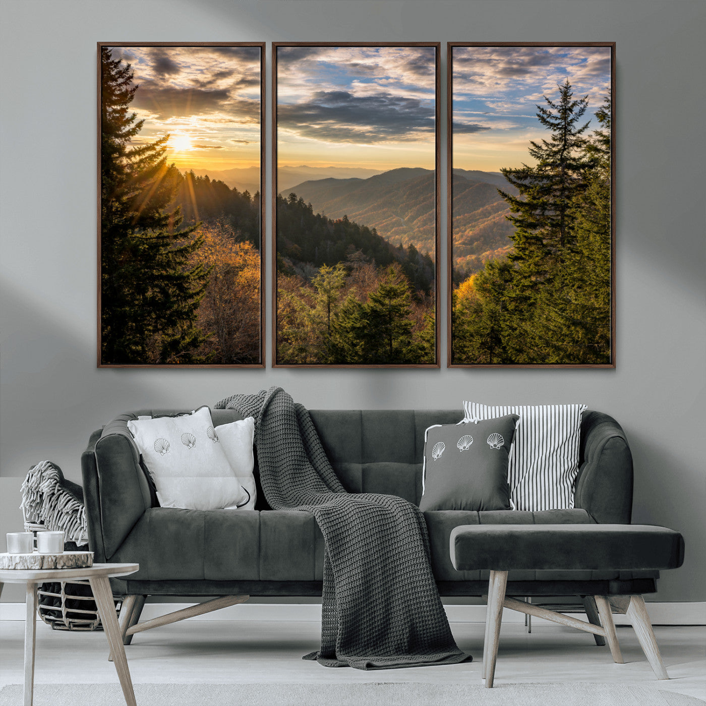 MGV-FC-48X32-3P - Sunrise Over the Smoky Mountains Canvas Wall Art – Breathtaking Scenic Landscape Photography in a