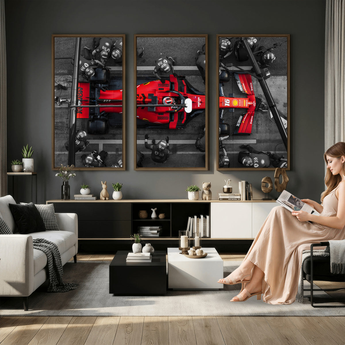 99356-MGV-CV-36X24 - Ferrari Pit Stop Canvas Wall Art | Precision and Speed