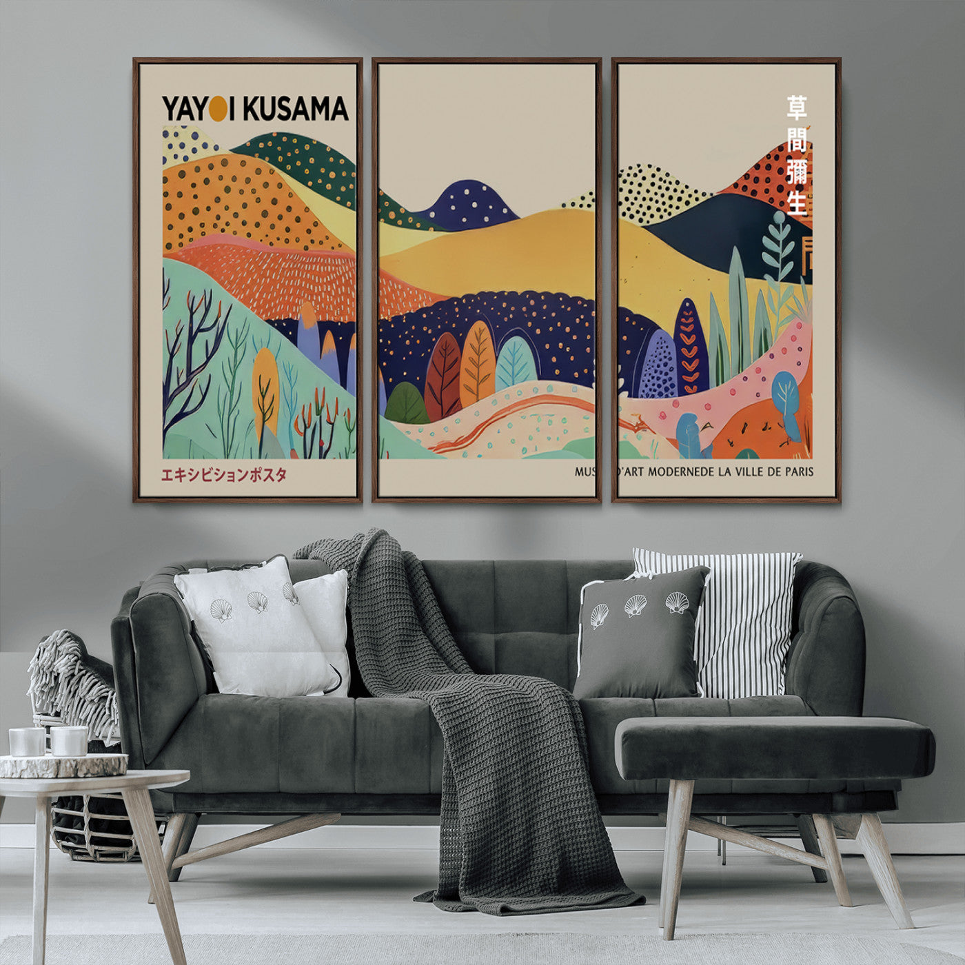 MGV-FC-48X32-3P - Framed Yayoi Kusama 1986 Wall Art Print – Japanese Wall Art Print, Wabi Sabi Yayoi Kusama Print -