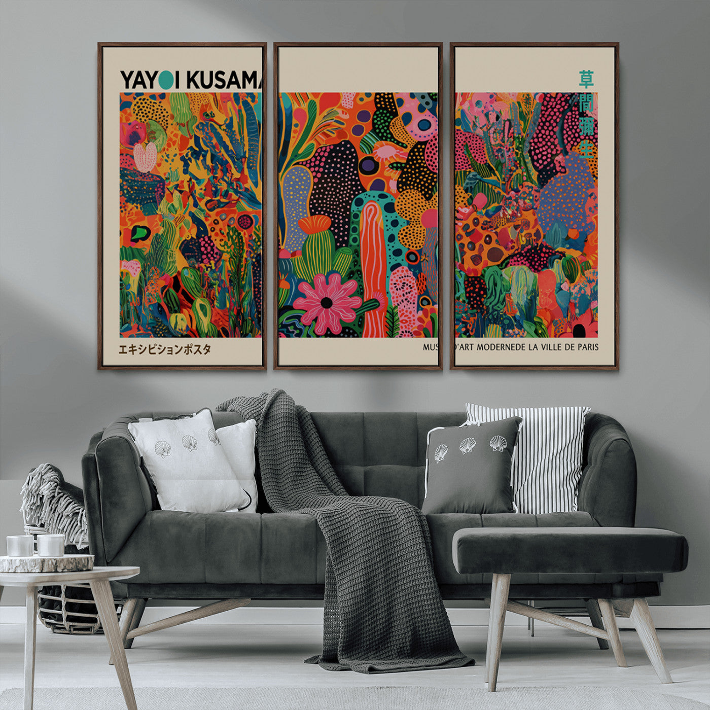 MGV-FC-48X32-3P - Framed Yayoi Kusama 1986 Wall Art Print – Japanese Wall Art Print, Wabi Sabi Yayoi Kusama Print -