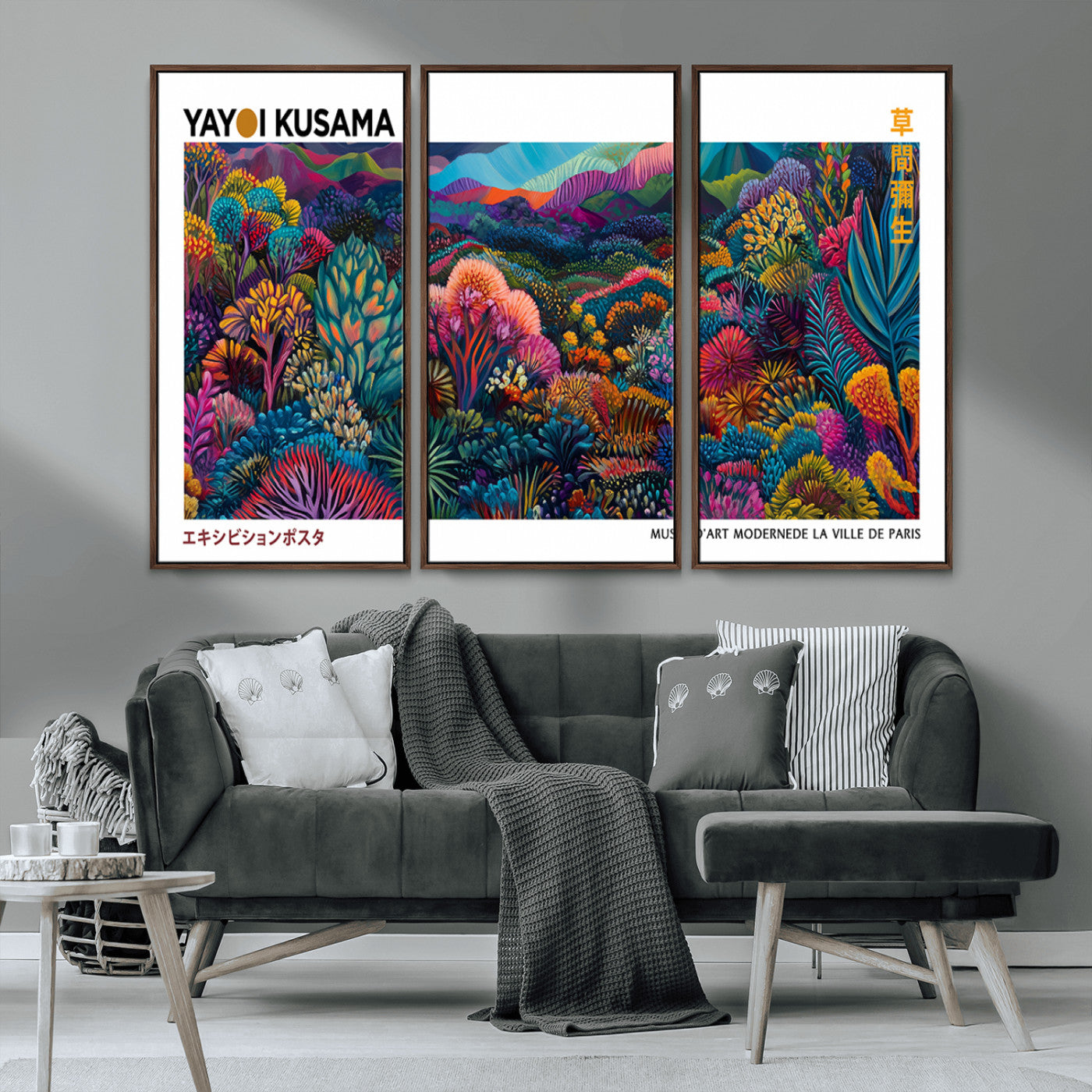 MGV-FC-48X32-3P - Framed Yayoi Kusama 1986 Wall Art Print – Japanese Wall Art Print, Wabi Sabi Yayoi Kusama Print -