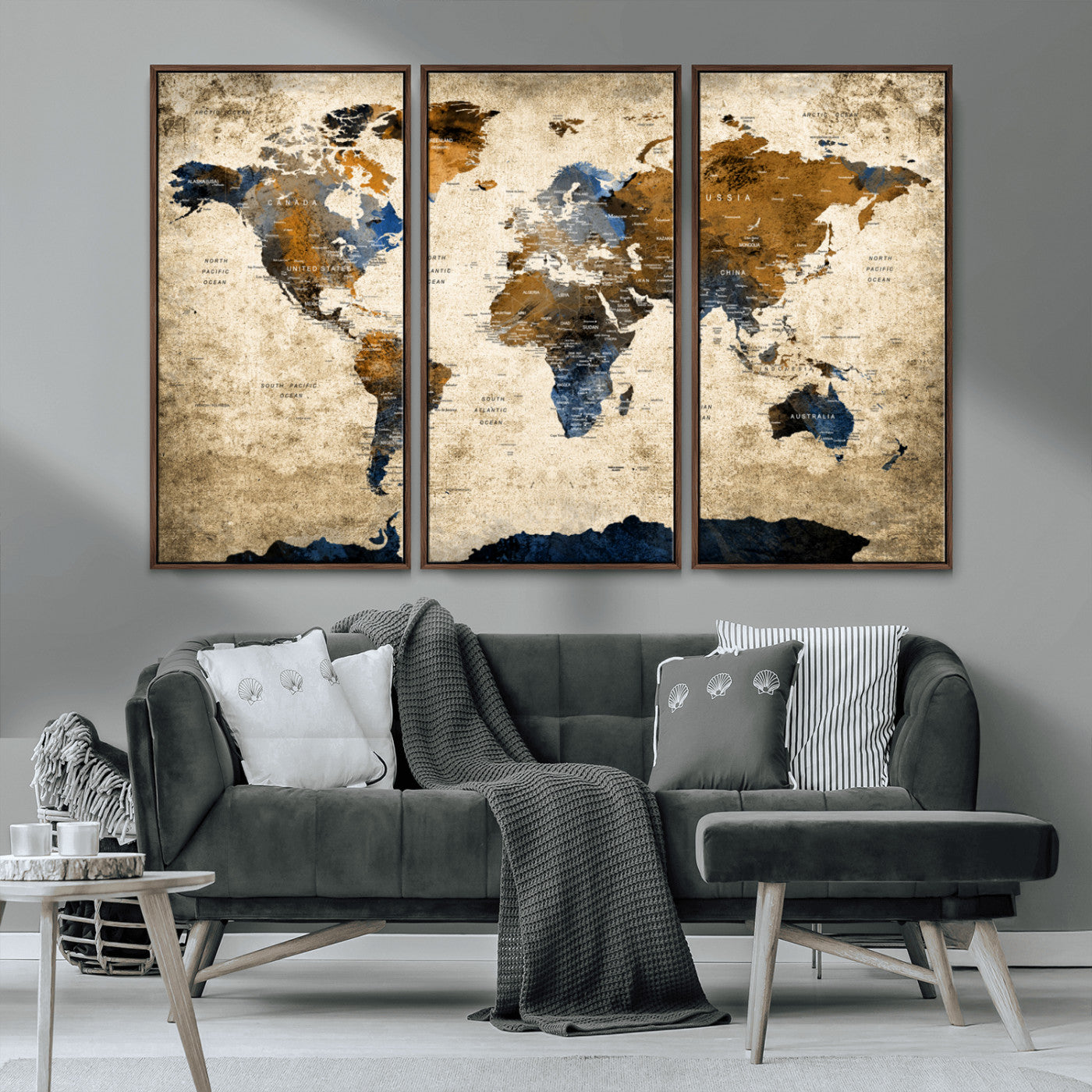 MGV-FC-48X32-3P - World Map Canvas Print – Framed Wall Art Anniversary Gift or Home Adventure Decor