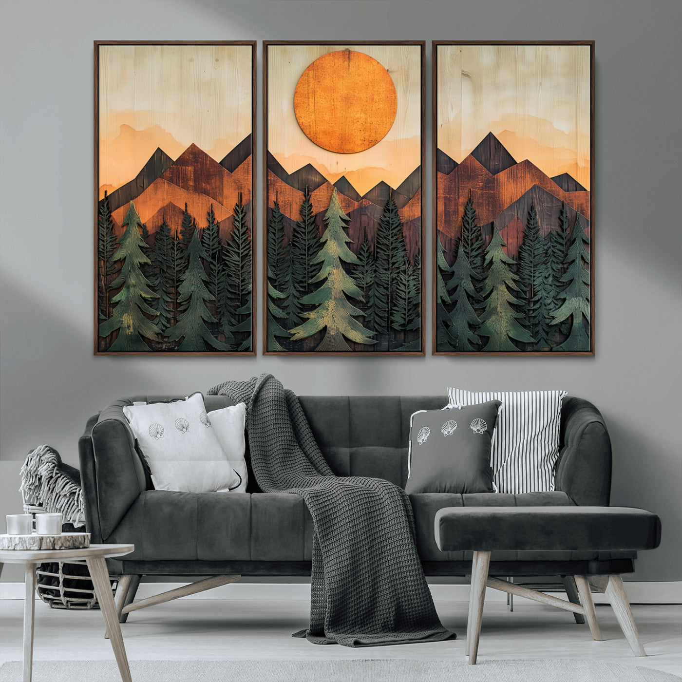 MGV-FC-48X32-3P - Sunset Mountain Landscape Canvas Wall Art Print - Nature Decor for Living Room, Office