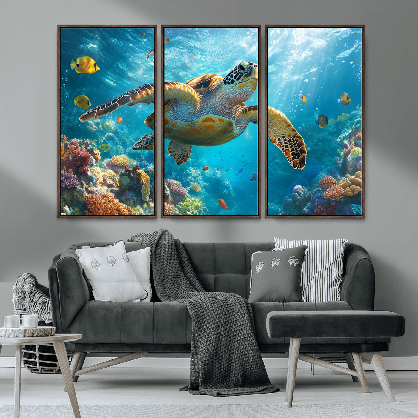 MGV-FC-48X32-3P - Sea Turtle Underwater Canvas Wall Art Print - Vibrant Ocean Wildlife Decor, Marine Wall Art