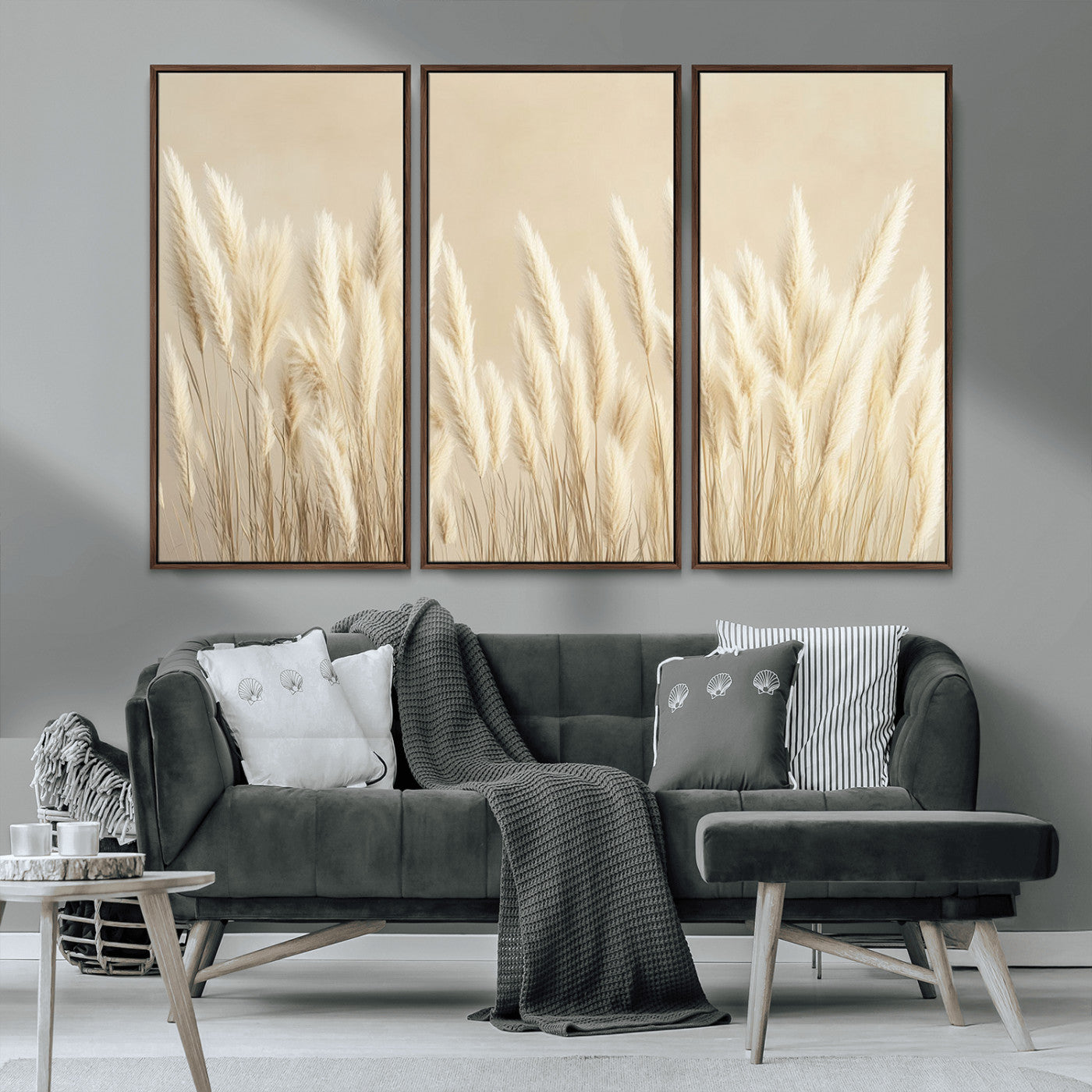 MGV-FC-48X32-3P - Grass Wall Art Print - Elegant Neutral Decor for Living Room, Boho Minimalist Artwork, Ready to Hang