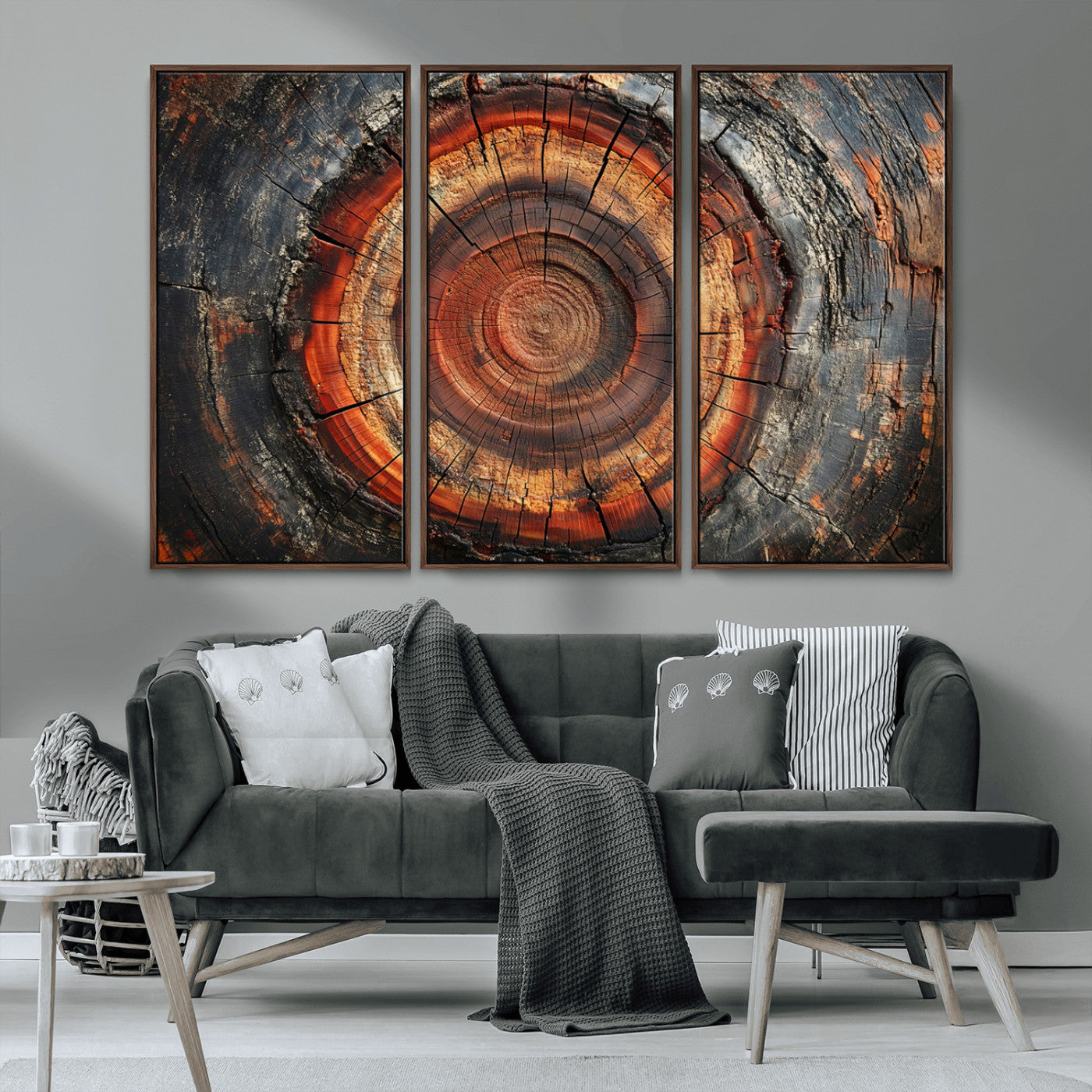 MGV-FC-48X32-3P - Wood Grain Canvas Wall Art - Framed Abstract Tree Ring Framed Wall Art, Wood Grain Canvas Wall