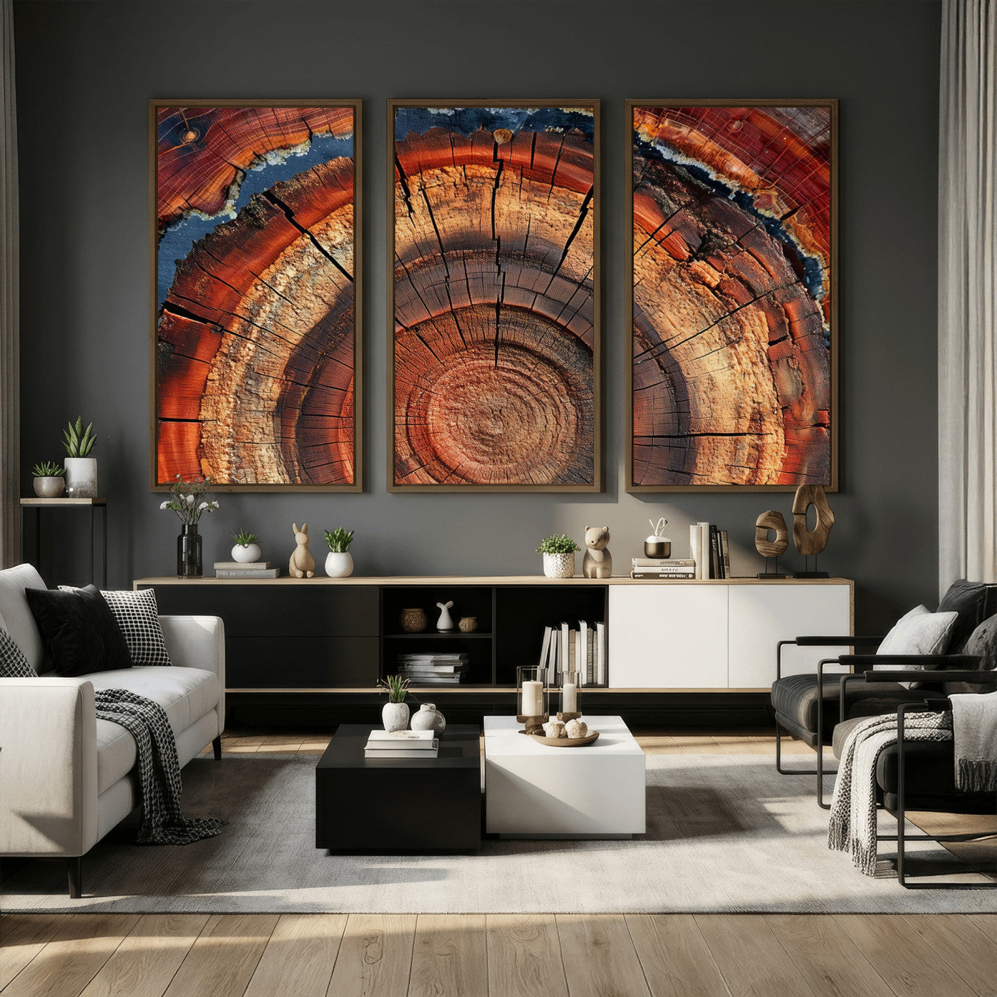 28555-MGV-CV-36X24 - Abstract Tree Ring Art Wall Art Canvas Print for Modern Farmhouse Decor, Colorful Tree Ring Wall Decor, Minimalist Home Canvas Art