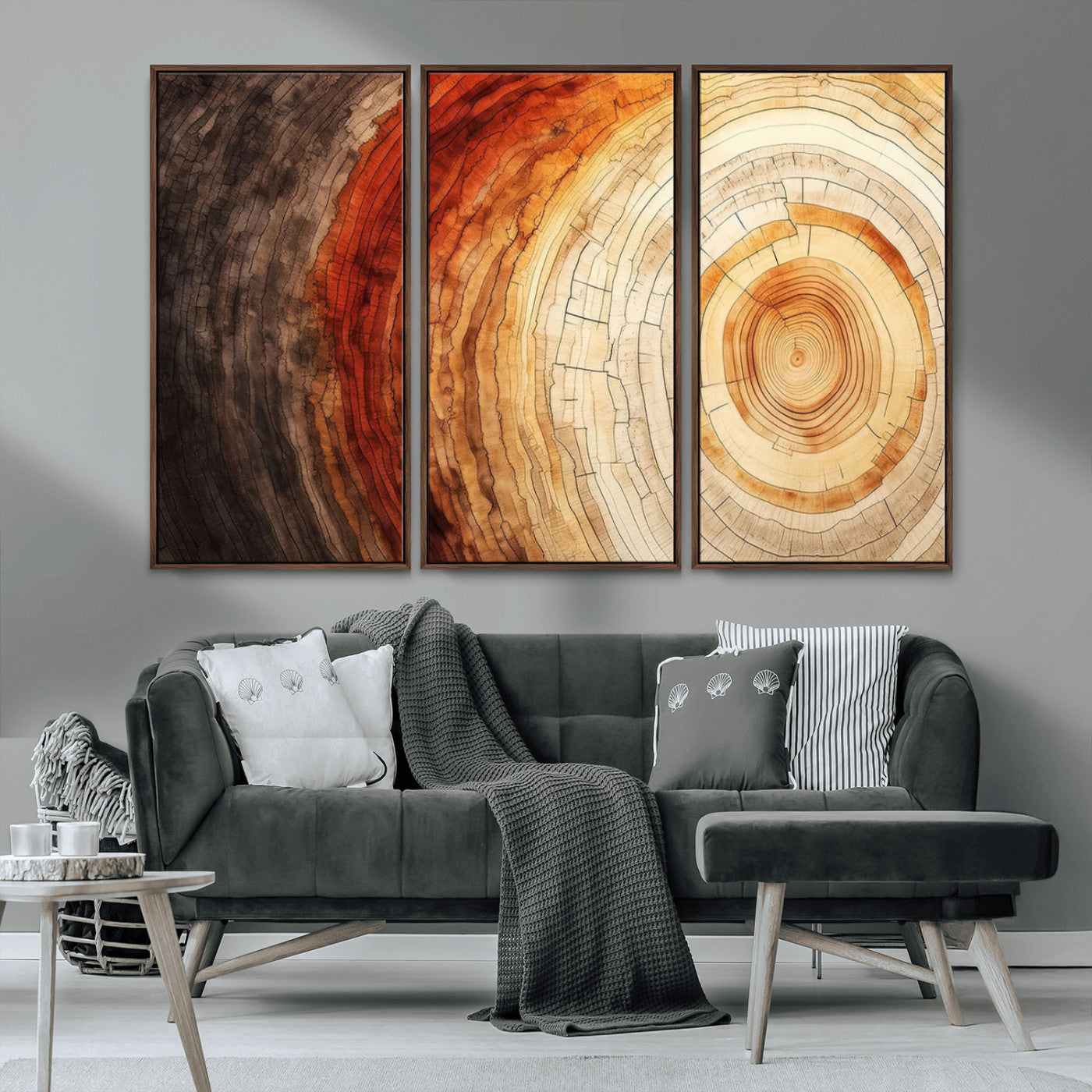 MGV-FC-48X32-3P - Tree Ring Print on Canvas Wall Art, Tree Stump Print, Wood Wall Art Living Room, Abstract Natural