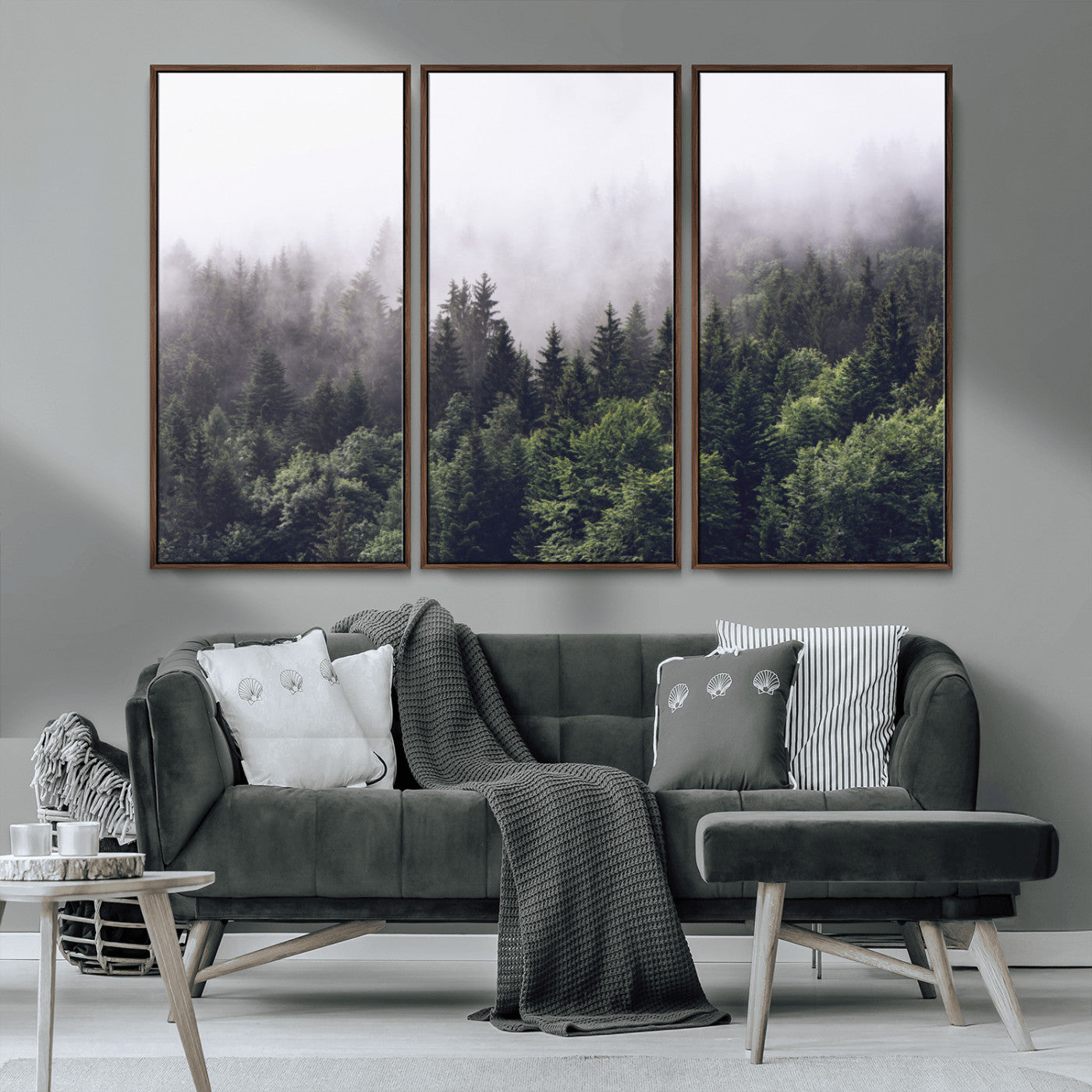 MGV-FC-48X32-3P - Misty Forest Wall Art | Foggy Forest Canvas Print | Large Nature-Inspired Misty Tree Landscape for